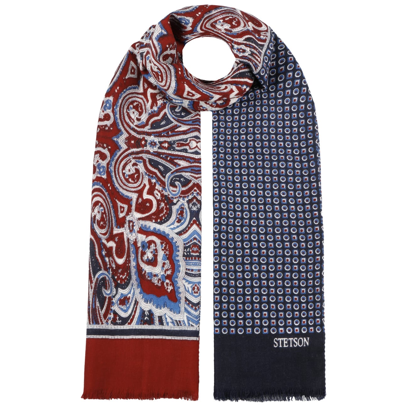 Stetson Paisley Wool Scarf for Women & Men - Soft Winter Scarves in 4 Colors (Blue, Red, Green, Black) - Warm Fashion Accessory for Cold Weather, Outdoor Activities & Holiday Gifts