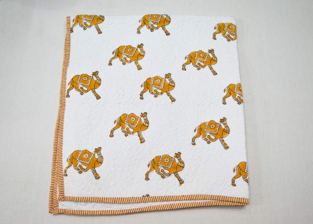 Soft Indian Camel Print Baby Quilt - Unisex Cotton Blanket for Nursery, Crib & Stroller - Cozy Baby Bedding Gift for Boys & Girls