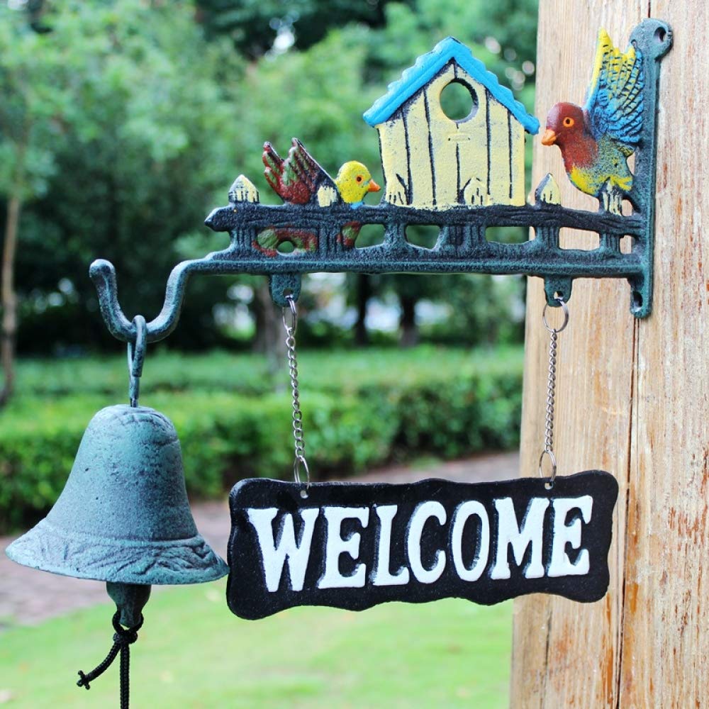 Vintage Cast Iron Bird Welcome Sign - Rustic Doorbell for Home & Garden Decor - Perfect for Farmhouse, Cottage, and Porch Entryway Decorations