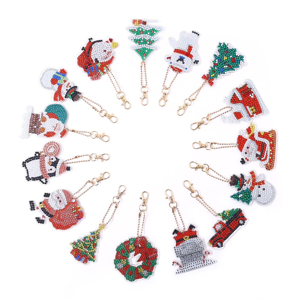GARVEE 15-Piece Double-Sided Christmas Diamond Keychain Kit - DIY Snowman & Santa Keychain Ornaments for Holiday Gifts (Perfect for Christmas Decorations, Stocking Stuffers & Party Favors)