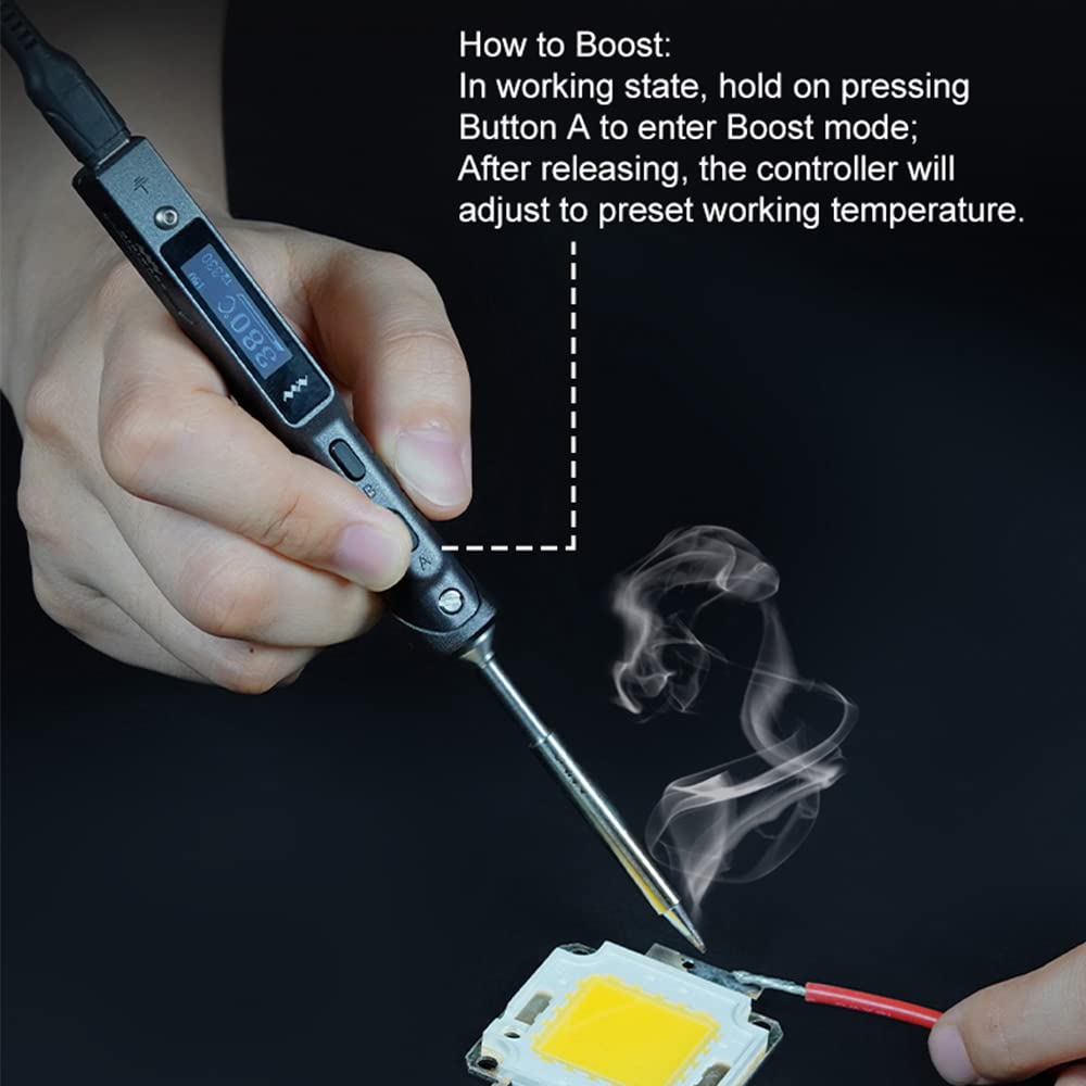 MINIWARE TS101 Mini Electric Soldering Iron Kit, Adjustable Temperature 50°C-400°C, Programmable USB Type-C, OLED Display, USB/DC Power Supply - Perfect for Electronics Repair, DIY Projects & PCB Soldering (Black)