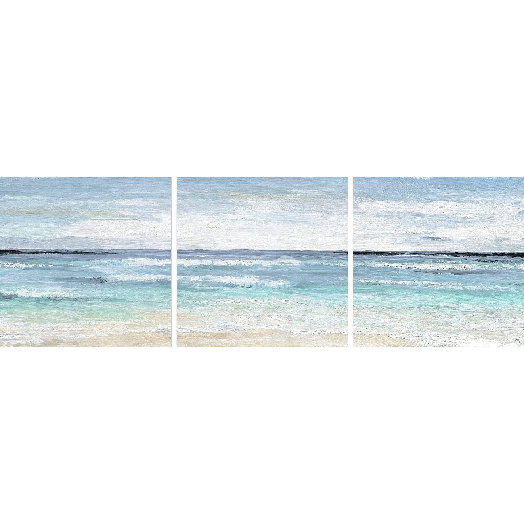 Handmade Beach On II Triptych Wall Art - Multi-Color Coastal Painting Set 54x18 Inches - Perfect for Living Room, Bedroom & Beach House Decor