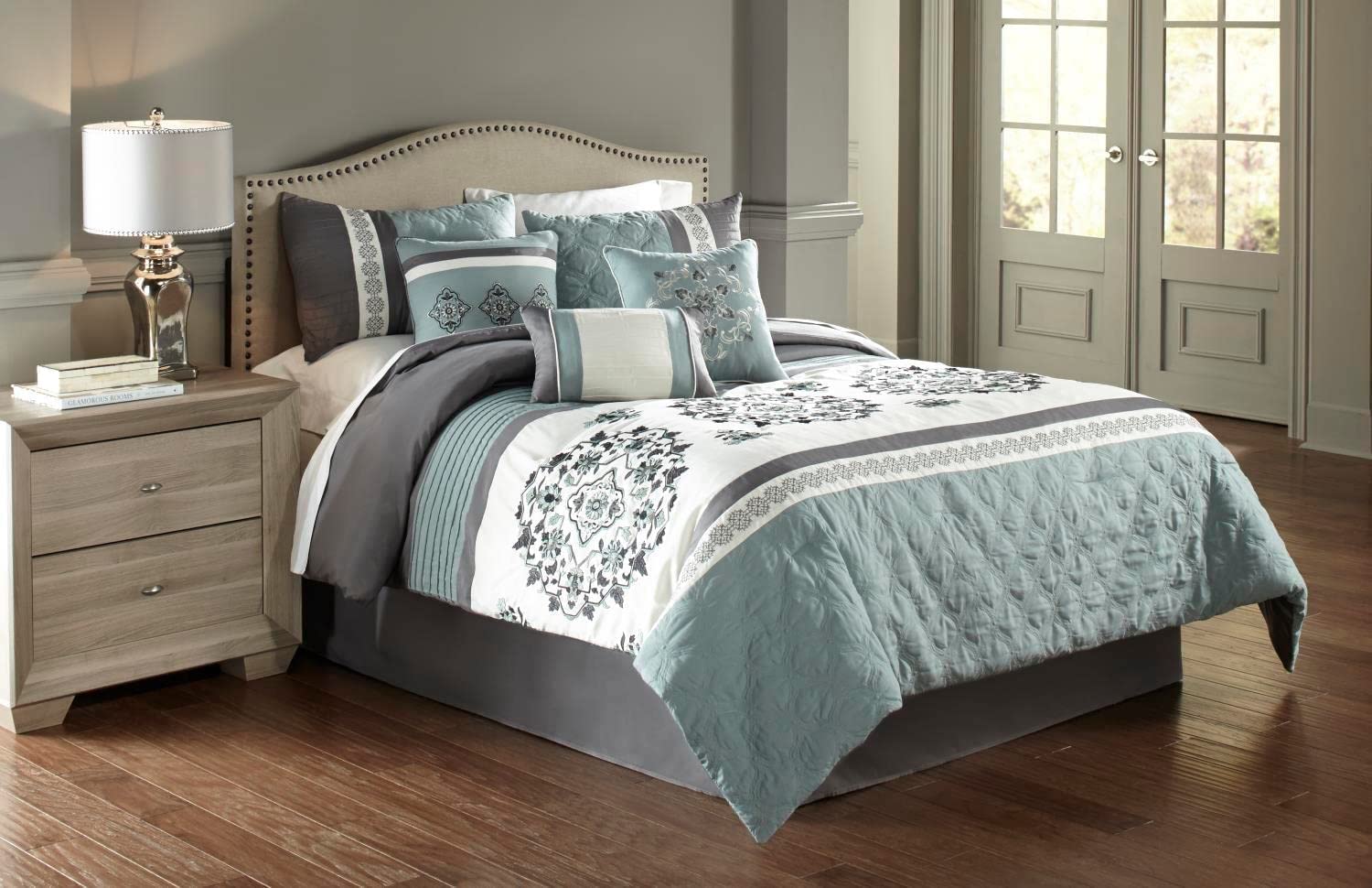 Riverbrook Home Elite Collection 7-Piece Queen Comforter Set in Blue & Gray - Soft Luxury Bedding for Cozy Bedrooms & Guest Rooms