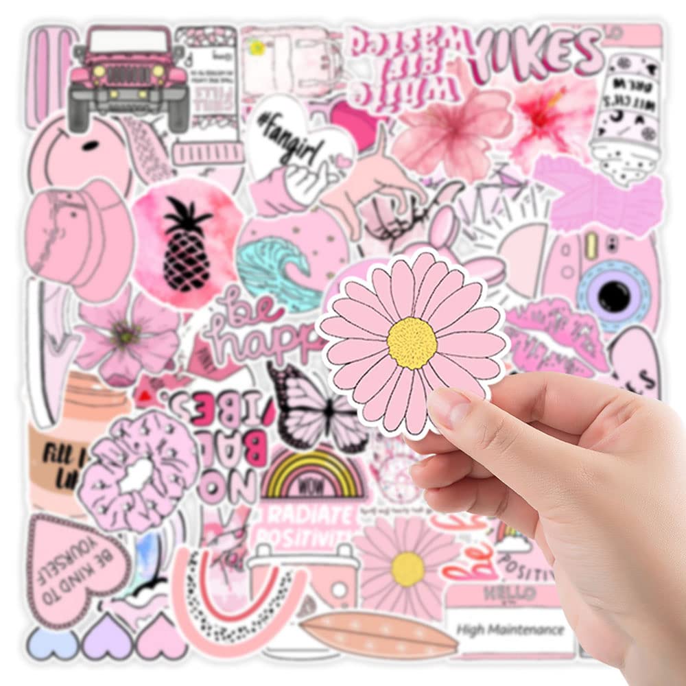 Cute Waterproof Stickers for Water Bottles, Laptops, Tablets, Phones, Skateboards & Travel Cases - Fun Decorative Sticker Pack for Adults, Teens & Kids (Pink Design) | Perfect for Personalizing School Supplies, Gym Bottles & Tech Accessories
