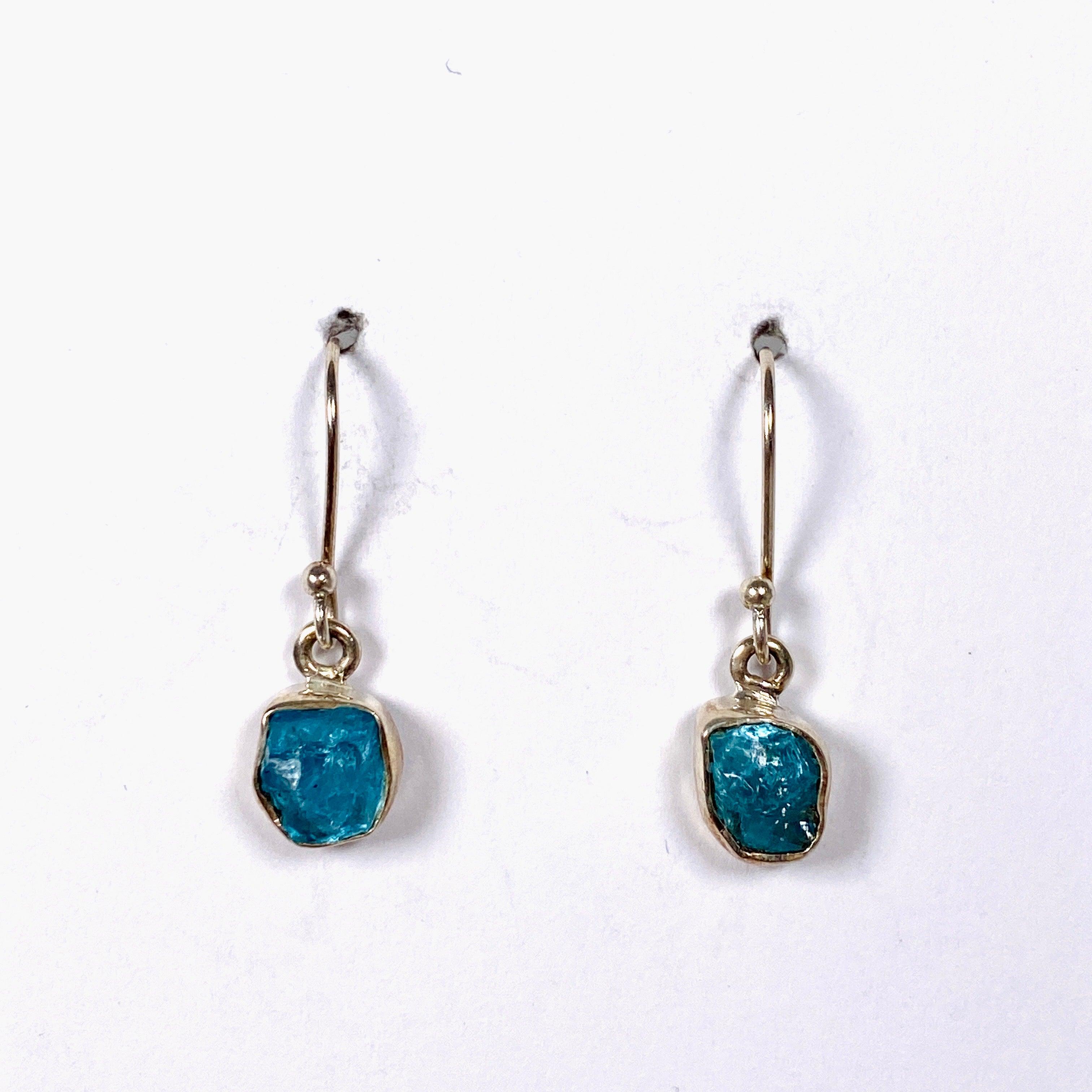 Natural Blue Apatite Raw Stone Earrings - Handmade Boho Jewelry for Women (E2359 AP) | Perfect for Meditation, Healing & Spiritual Practices