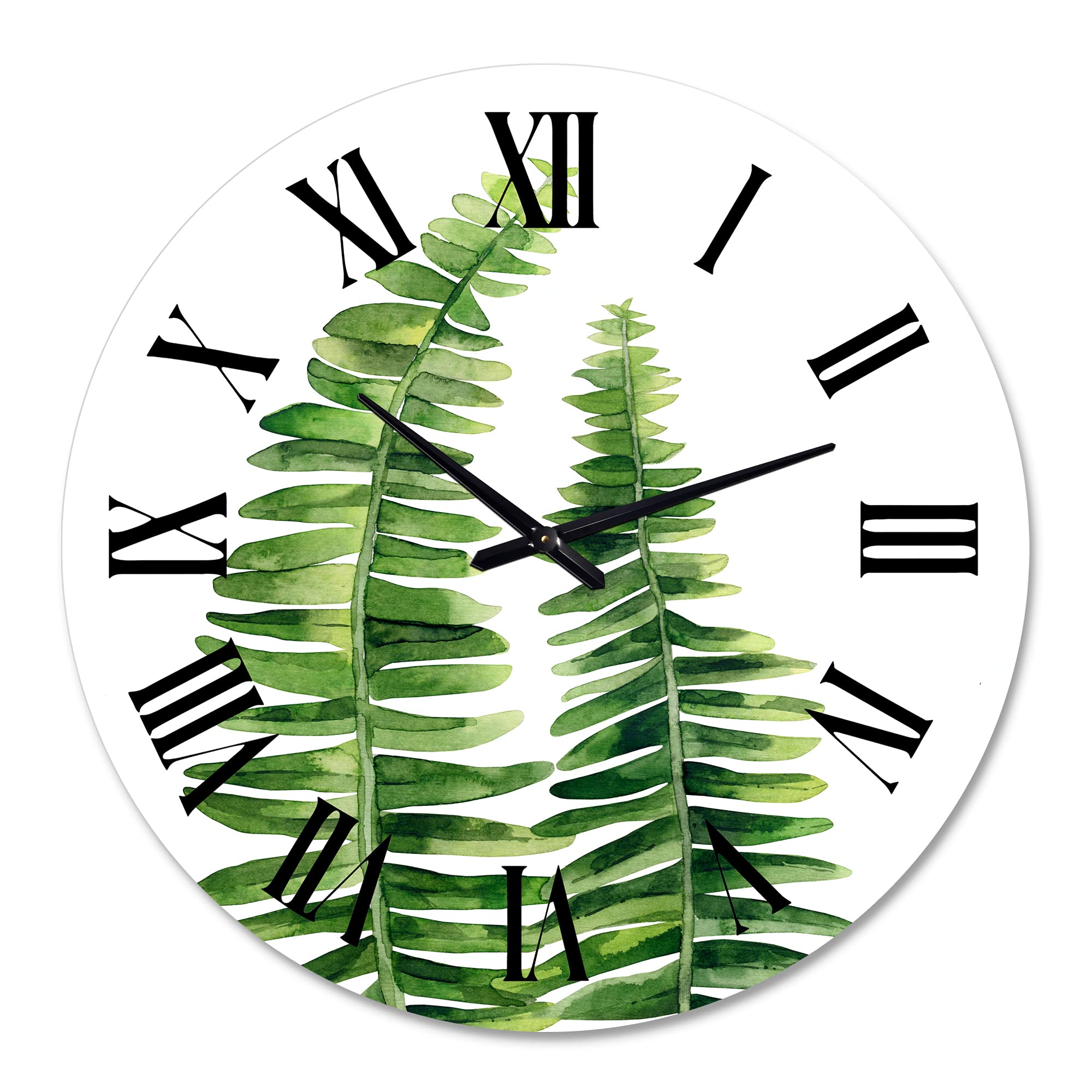 Farmhouse Wall Clock with Fern Leaves Design - Large Floral Botanical Wall Clock for Living Room, Kitchen, Bedroom Decor | Rustic Home & Office Décor
