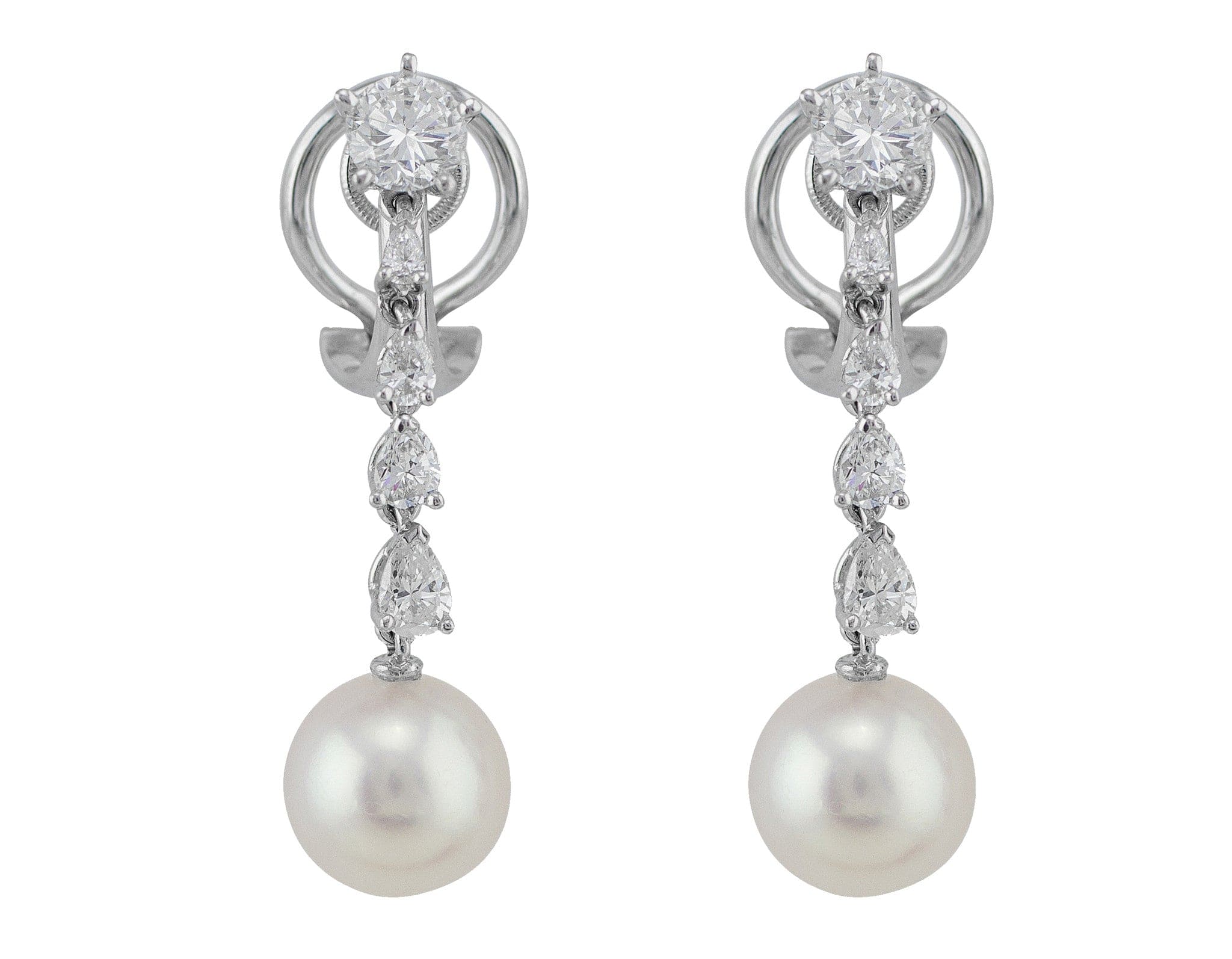 14K White Gold Pearl and Diamond Chandelier Earrings for Women - Elegant Dangle Drop Earrings for Wedding, Party & Special Occasions
