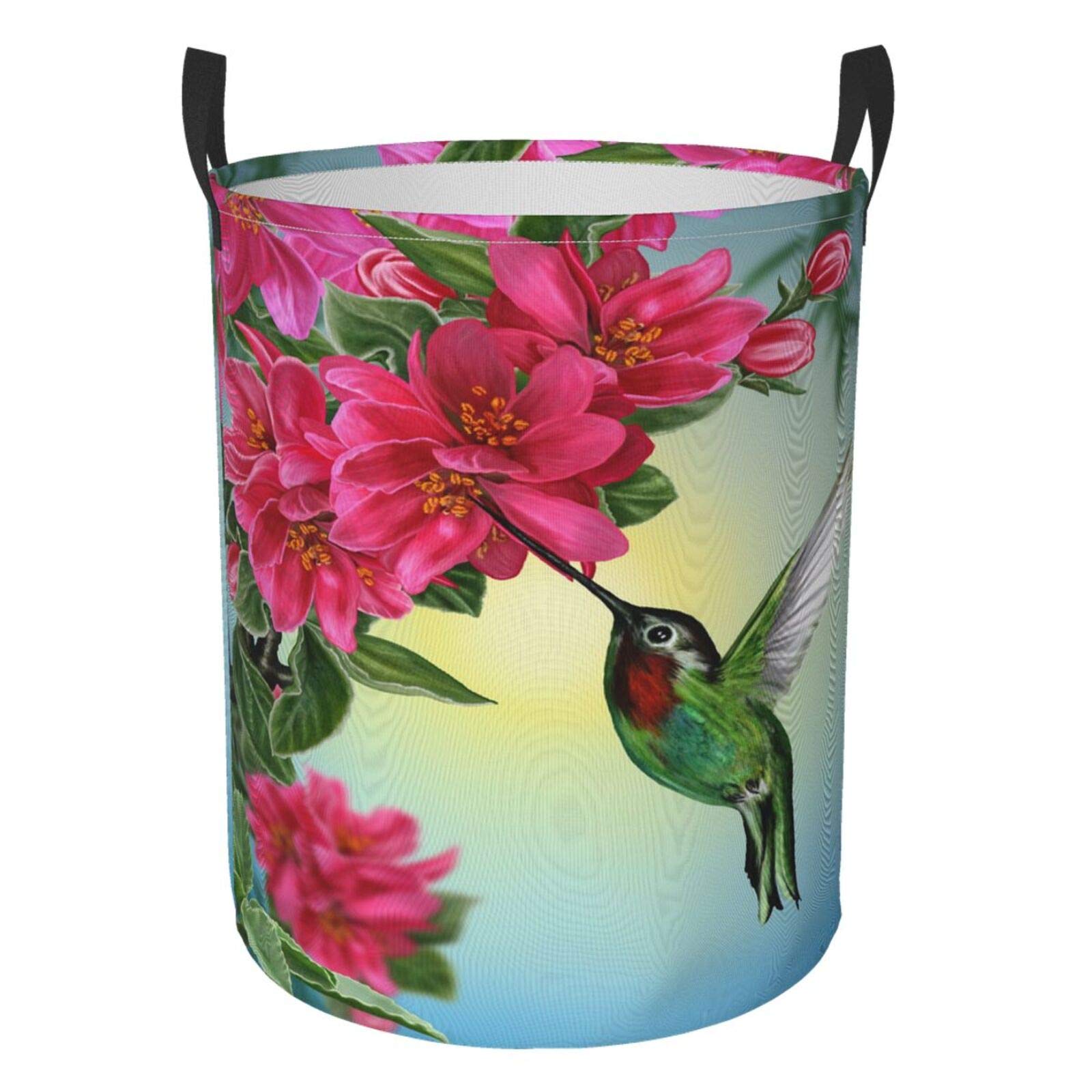 Foruidea Collapsible Laundry Hamper with Floral Hummingbird Design - Oxford Fabric Storage Bin for Clothes, Nursery, Home, Office & Dorm - Perfect Gift Basket for Housewarming & College Move-In