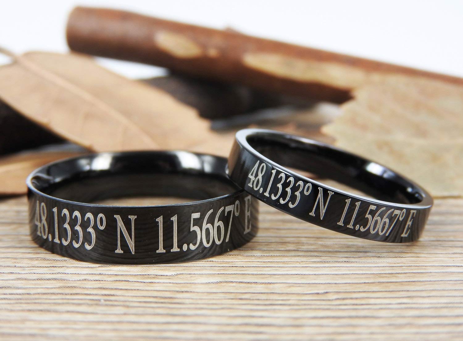 Personalized Engraved Titanium Rings Set - Custom Coordinate Jewelry with Latitude & Longitude - Perfect for Anniversary, Wedding, and Travel Gifts