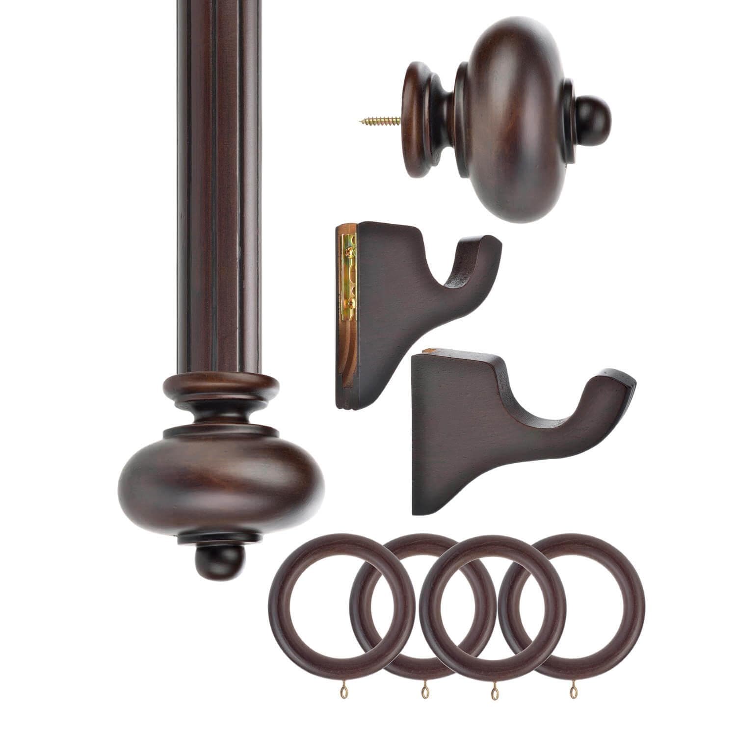 Royal Anastasia Premium English Walnut Wooden Curtain Rod Set - Elegant Home Decor for Living Room, Bedroom & Windows