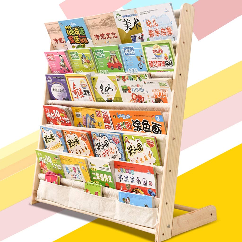 Cartoon Kids Bookshelf - Solid Wood Floor Bookcase for Kindergarten, Children's Toy Storage Organizer with Large Capacity (75 x 79cm, Natural Wood) - Perfect for Nursery, Playroom & Bedroom Organization