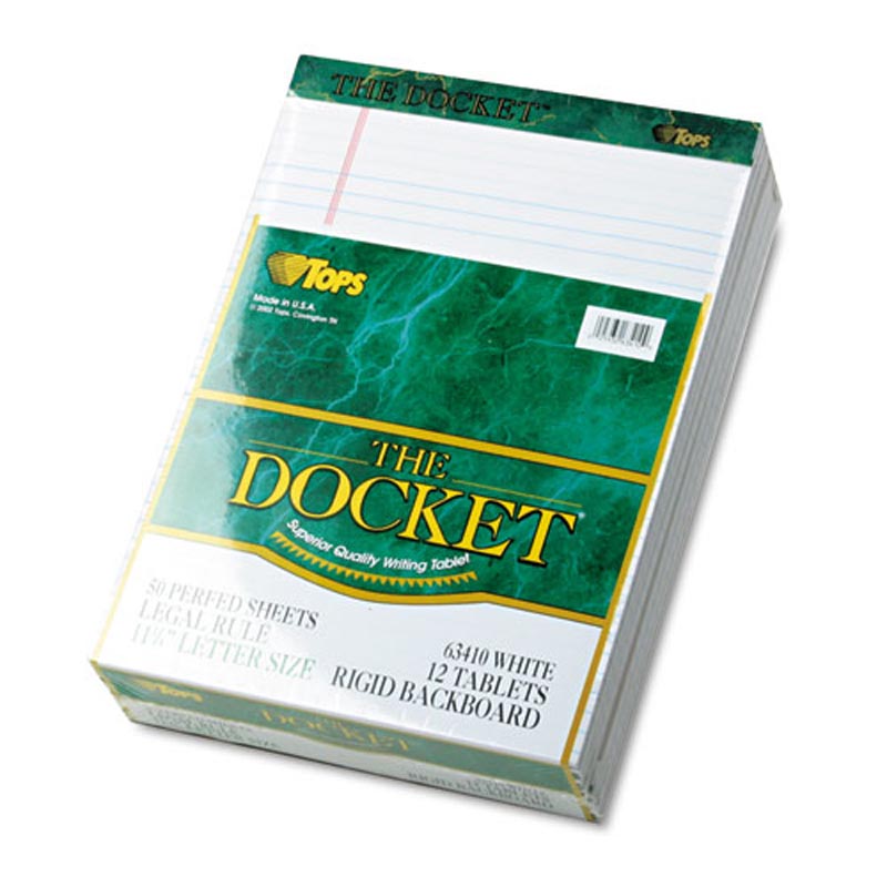 Docket Perforated Notebook Pads - Wide Ruled Letter Size 16# Paper (12 Pack, 50 Sheets Each) for Office, School & Home Organization