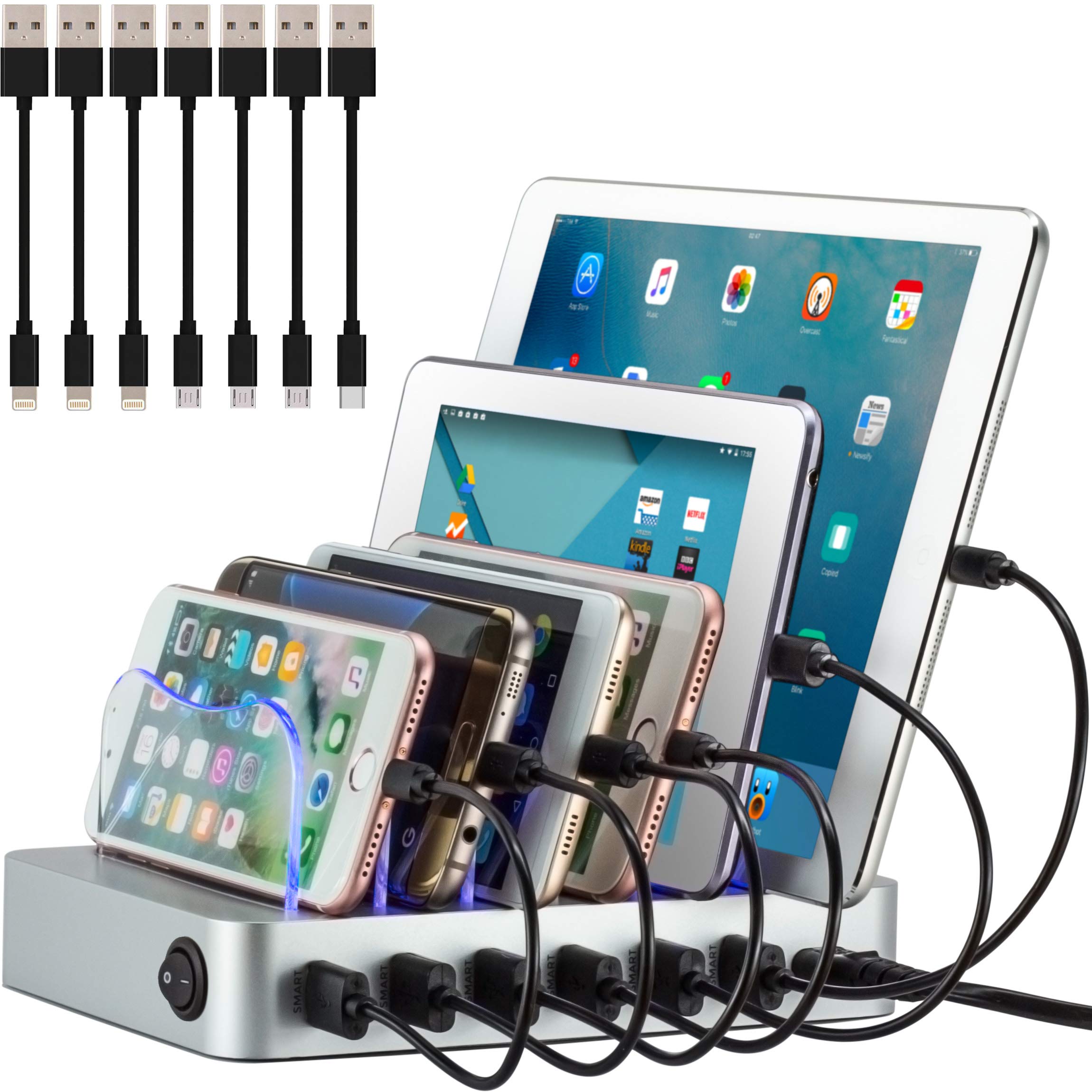 Simicore 6-Port 50W Fast Charging Station for Phones, Tablets & Watches - Home & Office Use
