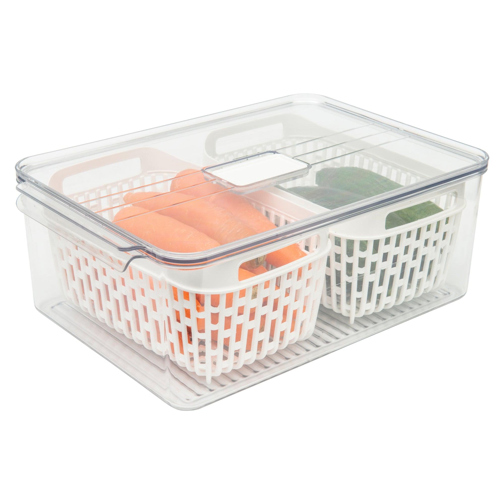 Double Fridge Storage Container with Basket - Organize Your Refrigerator for Fresh Food Storage | Perfect for Fruits, Vegetables, and Meal Prep