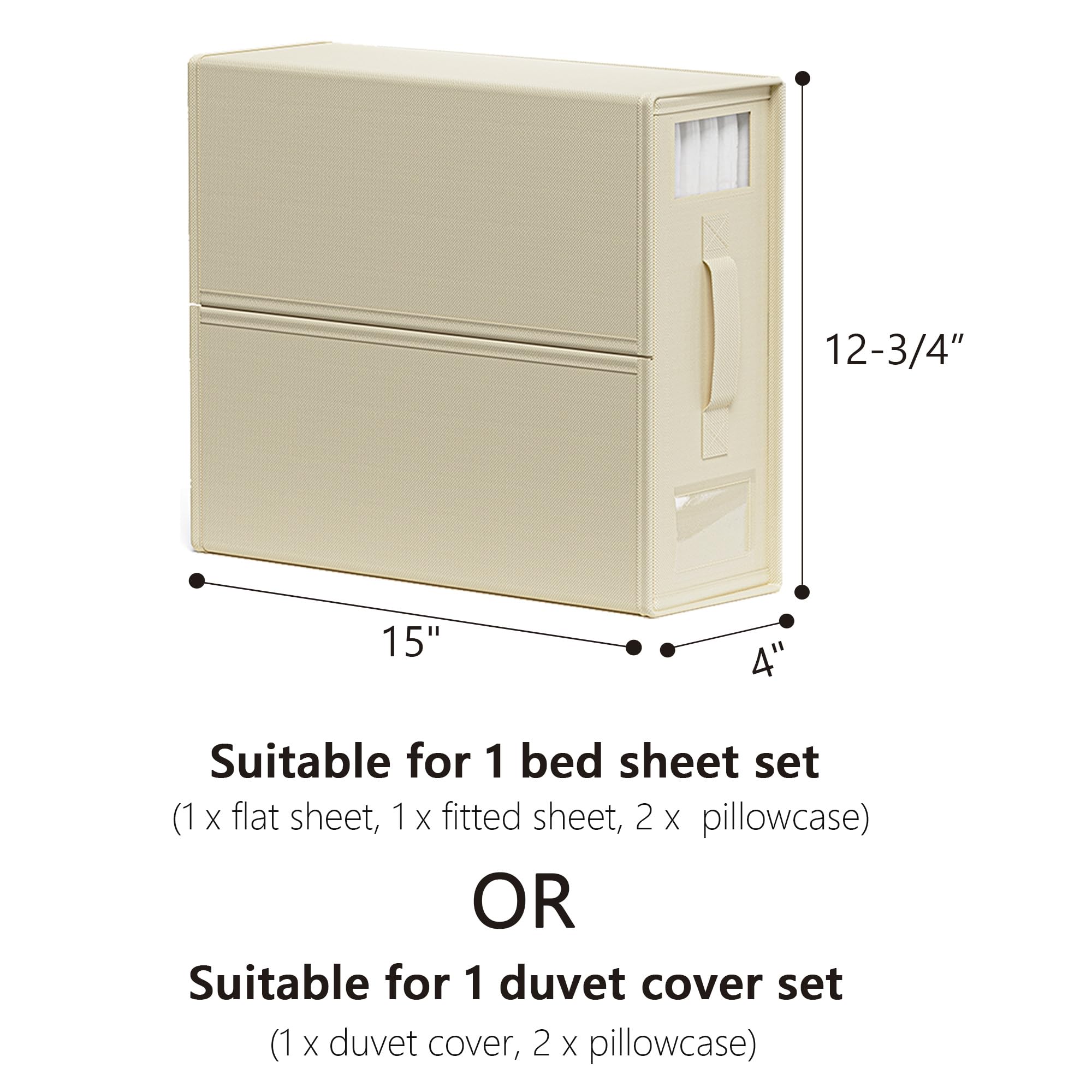 SheetCube 6-Pack Foldable Bed Sheet Organizers with Window & Label - Linen Closet Storage Box for Blankets, Duvet Covers & Sheet Sets | Space-Saving Home Organization for Bedrooms & Closets (Beige)