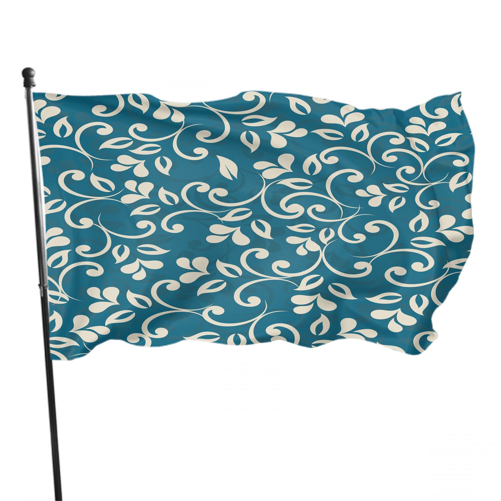 Zaueky Floral Damask Flag 3X5 Ft - Classic Retro Flower Leaf Design - Blue Indoor/Outdoor Decoration for Garden, Yard, House, Lawn - Holiday & Seasonal Decor with Brass Grommets - Perfect for Patio, Backyard, Parties & Events