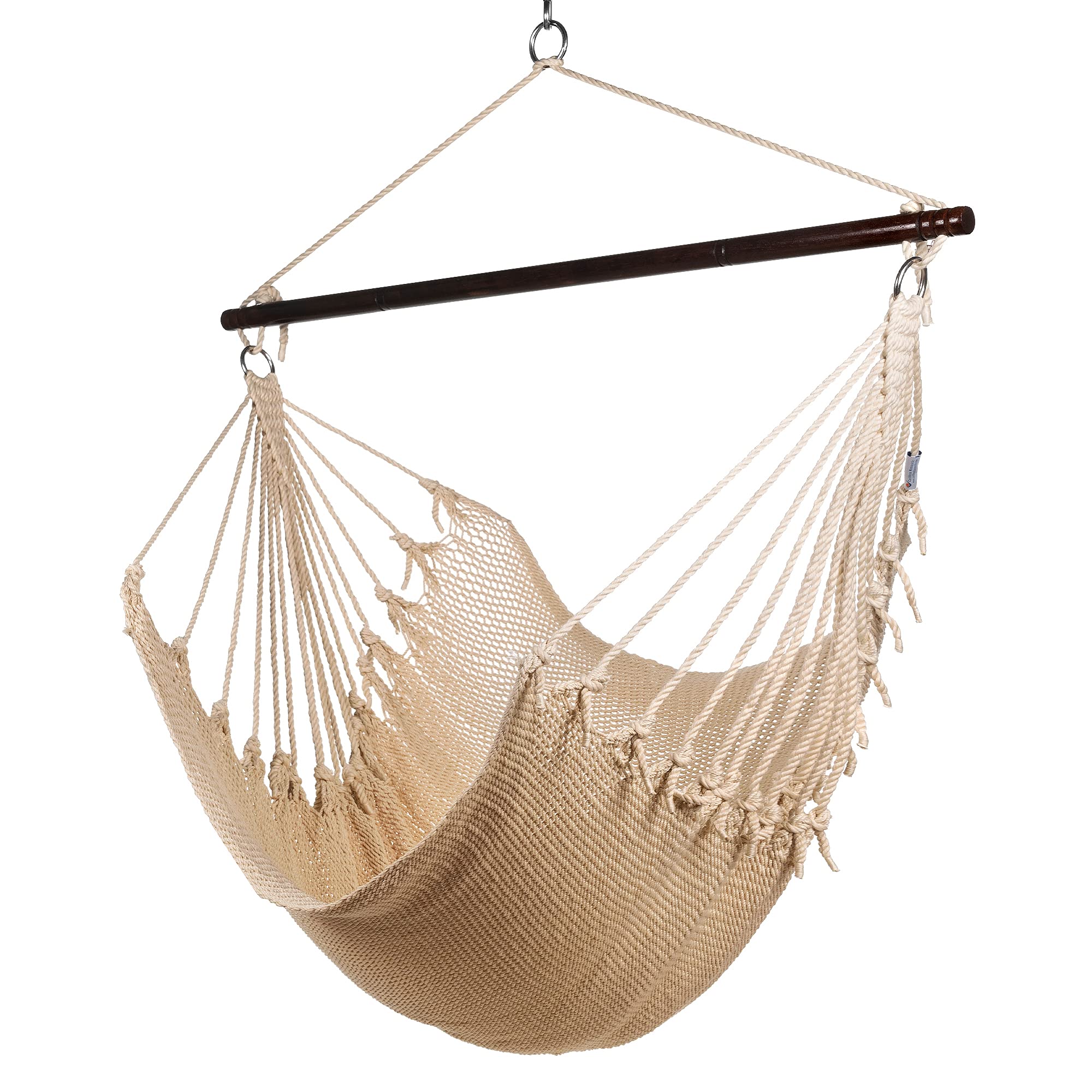 Jumbo Caribbean Hammock Chair with Footrest - 55 Inch Oversized Hanging Swing Chair - Soft-Spun Polyester Fabric - Cream Color - Perfect for Indoor/Outdoor Relaxation in Backyard, Patio or Balcony