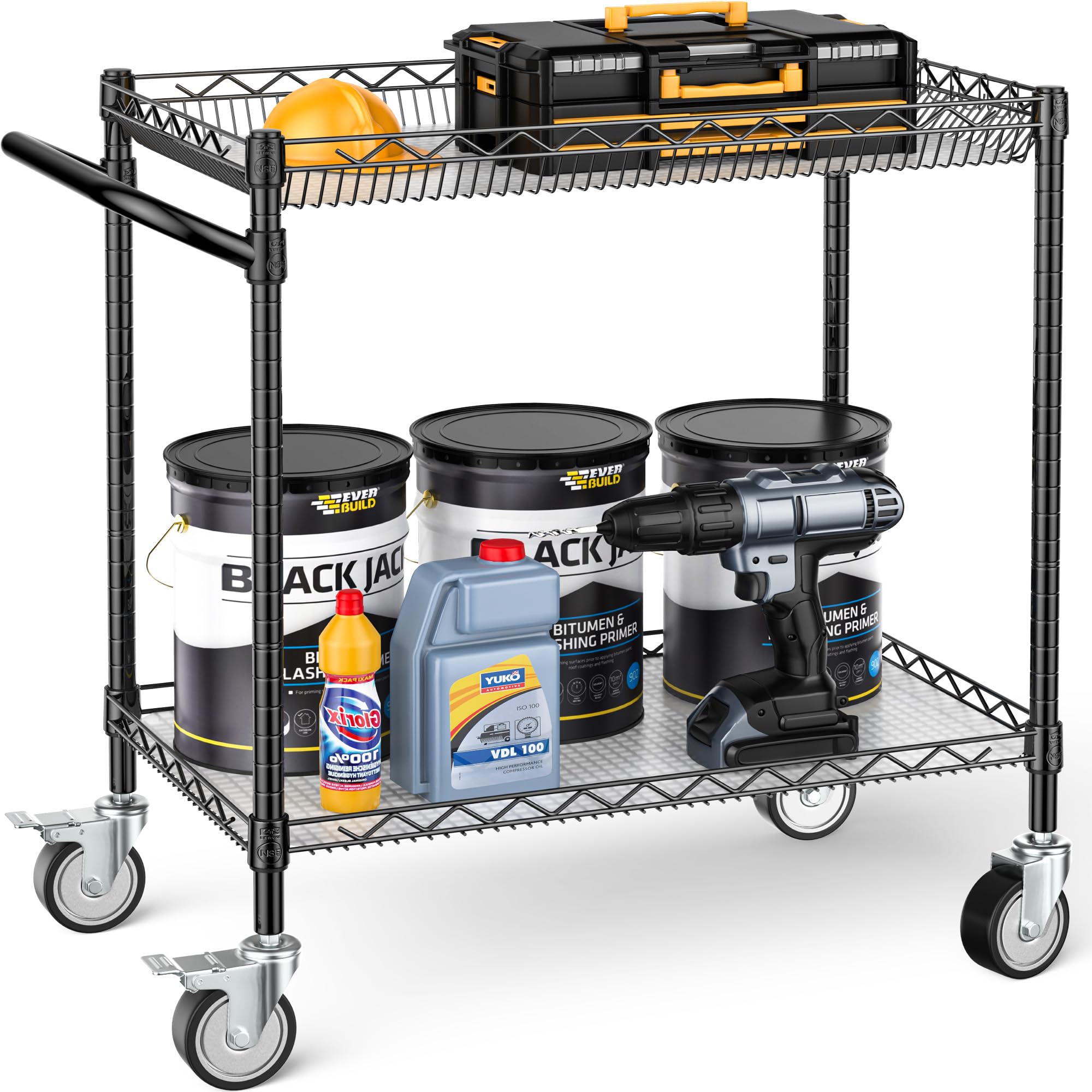 Leteuke Heavy Duty Utility Cart with Wheels - 900LBS Capacity Rolling Work Cart with Handle for Outdoor Cooking, Perfect for Blackstone Griddle, Ninja Grill, Pizza Oven, BBQ & Kitchen Use - Ideal for Patio, Backyard, Camping & Commercial Kitchens (Black)
