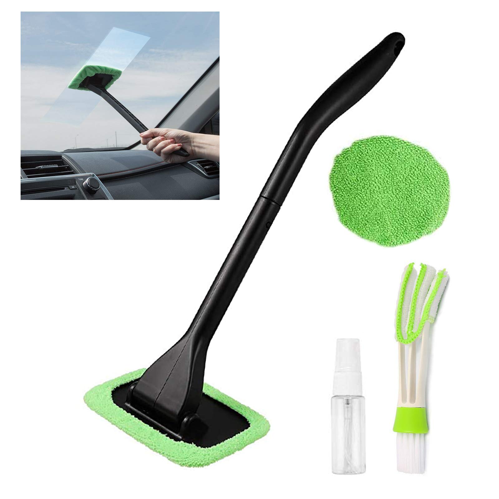 XINXIYAN 19-Inch Car Windshield Cleaner Tool - Interior Window Cleaning Kit for Cars, Trucks & SUVs (Green Rectangle) - Perfect for Streak-Free Cleaning at Home, Car Wash or Road Trips