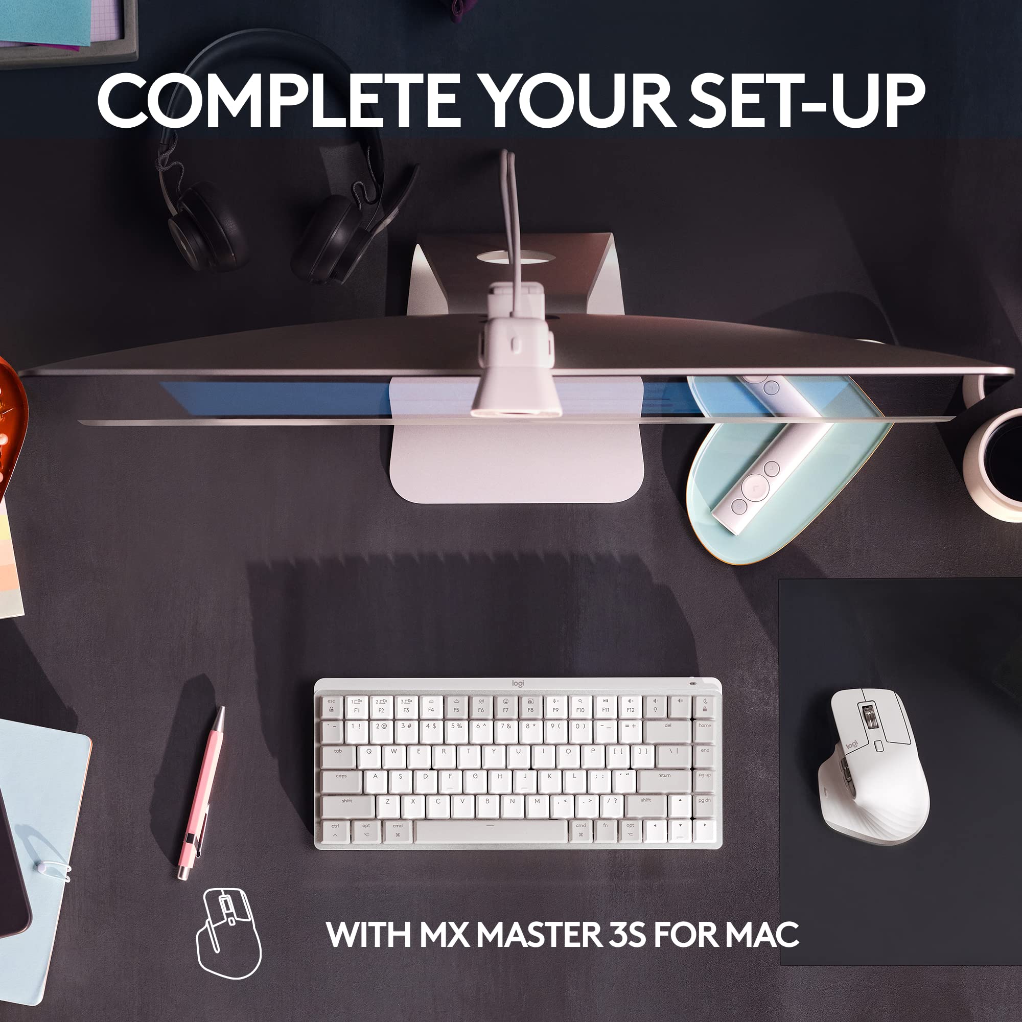Logitech MX Mechanical Mini Wireless Keyboard for Mac - Low-Profile Tactile Switches, Quiet Backlit Keys, Bluetooth & USB-C Connectivity - Compatible with Mac, iPad (Pale Grey) | Perfect for Office Work, Coding & Creative Professionals