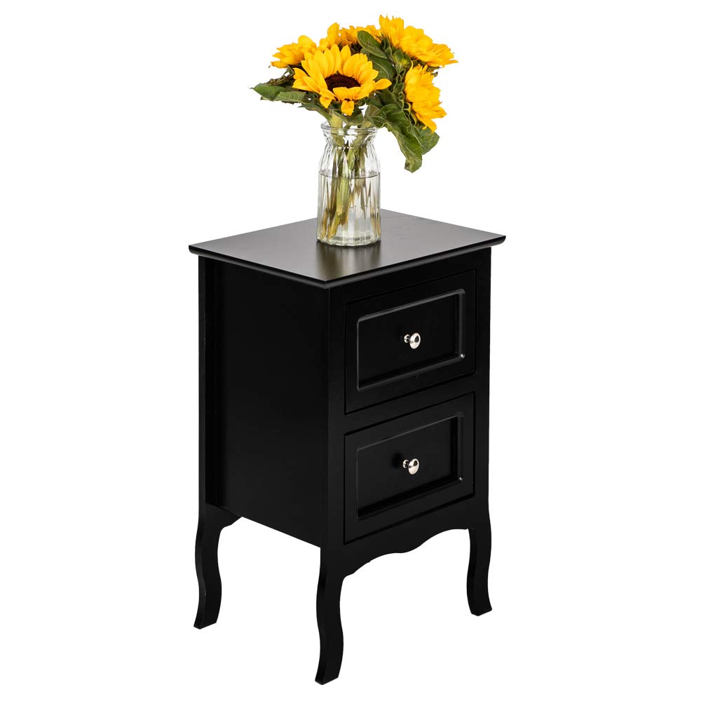 Modern Nightstand with 2-Tier Storage - Black End Table for Bedroom, Living Room & Office - Compact Side Table with Open Shelves for Books, Alarm Clock & Bedroom Essentials