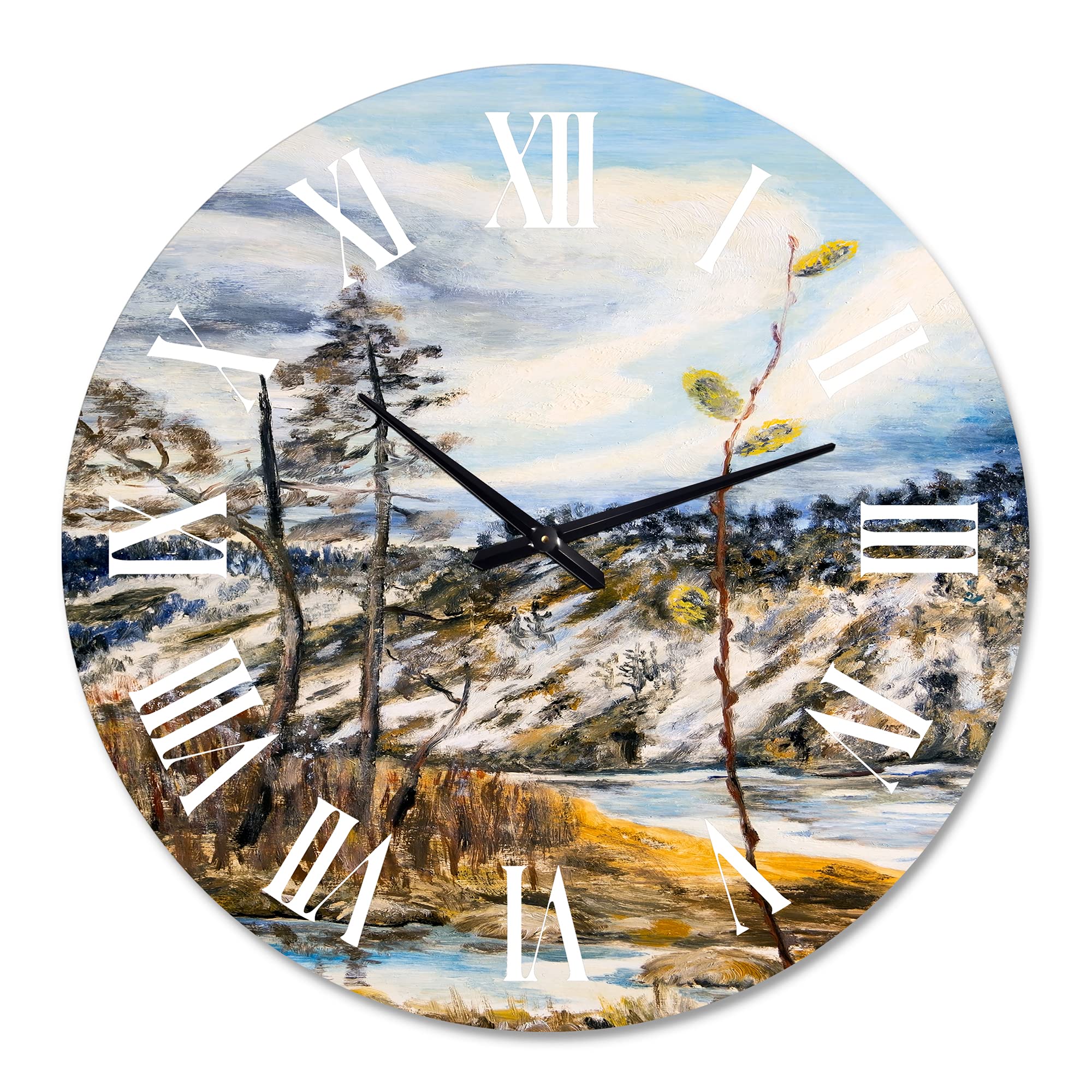 Lake House Wall Clock - Spring Landscape with Cloudy Sky & River - Large Nature Wall Clock for Home, Office, and Cabin Decor - Perfect for Living Room, Bedroom, and Study Room