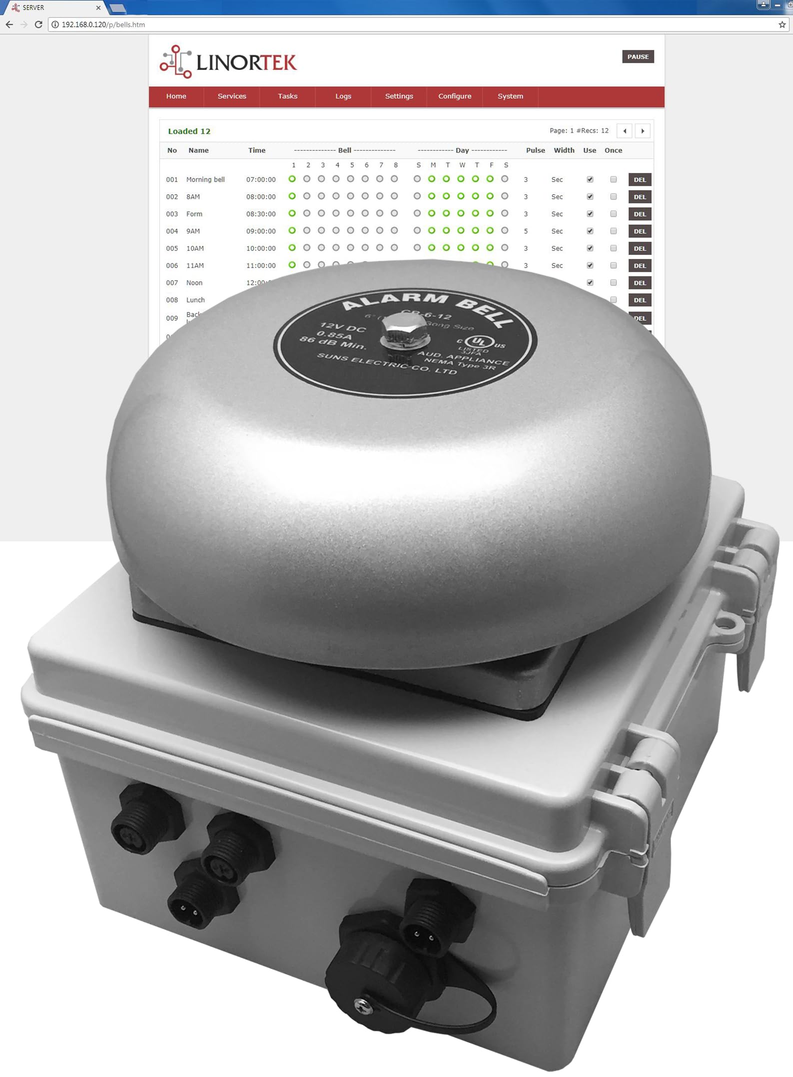 Netbell-K-M2 All-in-One TCP/IP Programmable Electric Bell System - Loud Alarm for Schools, Factories & Warehouses - Automatic Bell Timer with Software (Ideal for Class Changes, Shift Alerts & Emergency Notifications)