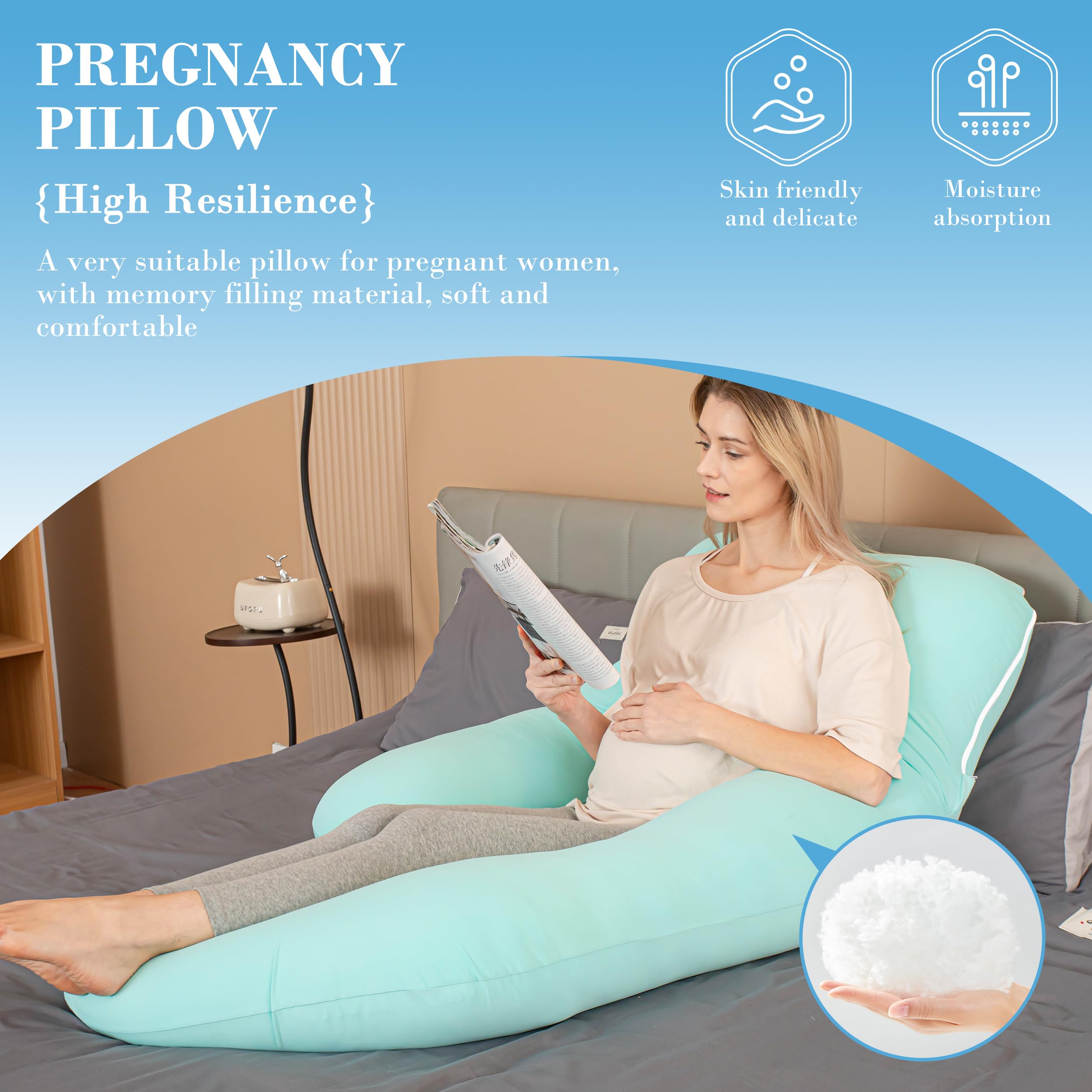 **Premium U-Shape Pregnancy Pillow for Women - Soft Cooling Maternity Body Pillow with Removable Cover - Full-Size 57 Inch Support for Back, Belly & Hips - Ideal for Sleeping, Nursing & Relaxation - Turquoise**