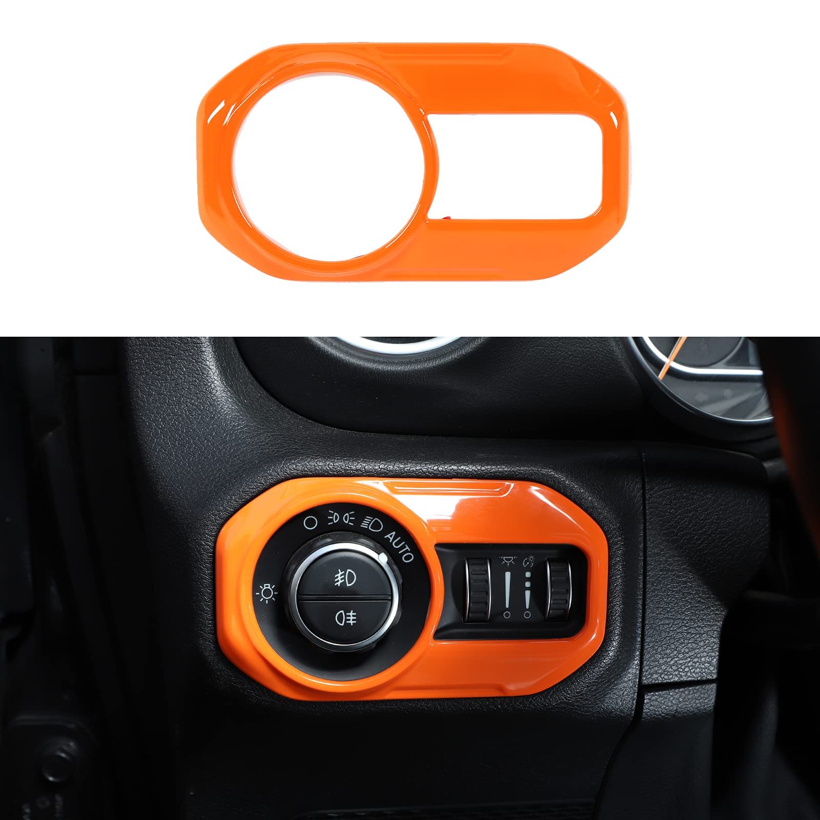 JeCar Orange Interior Headlight Switch Accent Cover Trim for Jeep Wrangler JL JLU (2018-2024) & Gladiator JT (2020-2024) - Upgrade Your Jeep's Interior Style for Off-Road Adventures & Daily Driving