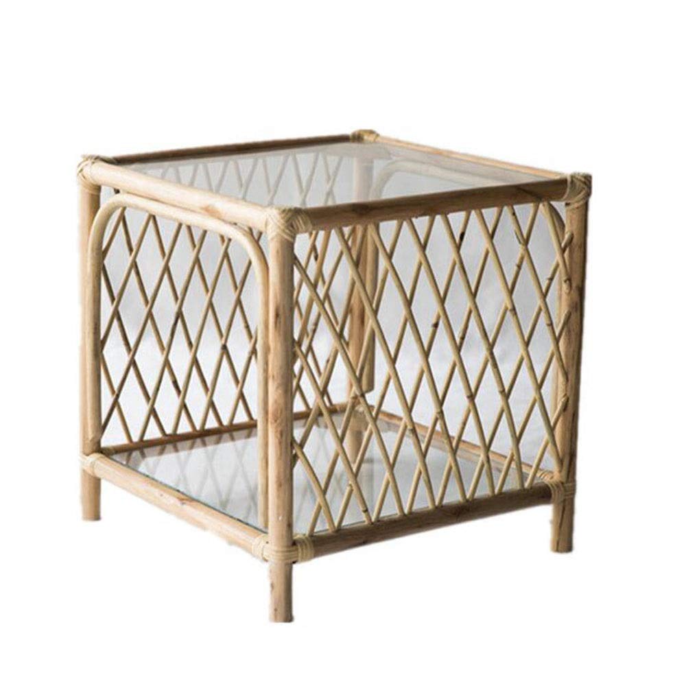 YUMEIGE Rattan Side Table with Glass Top - Outdoor Patio, Poolside, Lawn & Garden Coffee Table - Perfect for Poolside Lounging, Backyard Relaxation & Indoor Decor