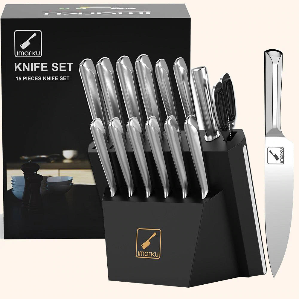 15-Piece Premium Kitchen Knife Set with Shears - Ergonomic Diamond Handle for Professional Chefs & Home Cooking - Perfect for Slicing, Dicing & Food Prep