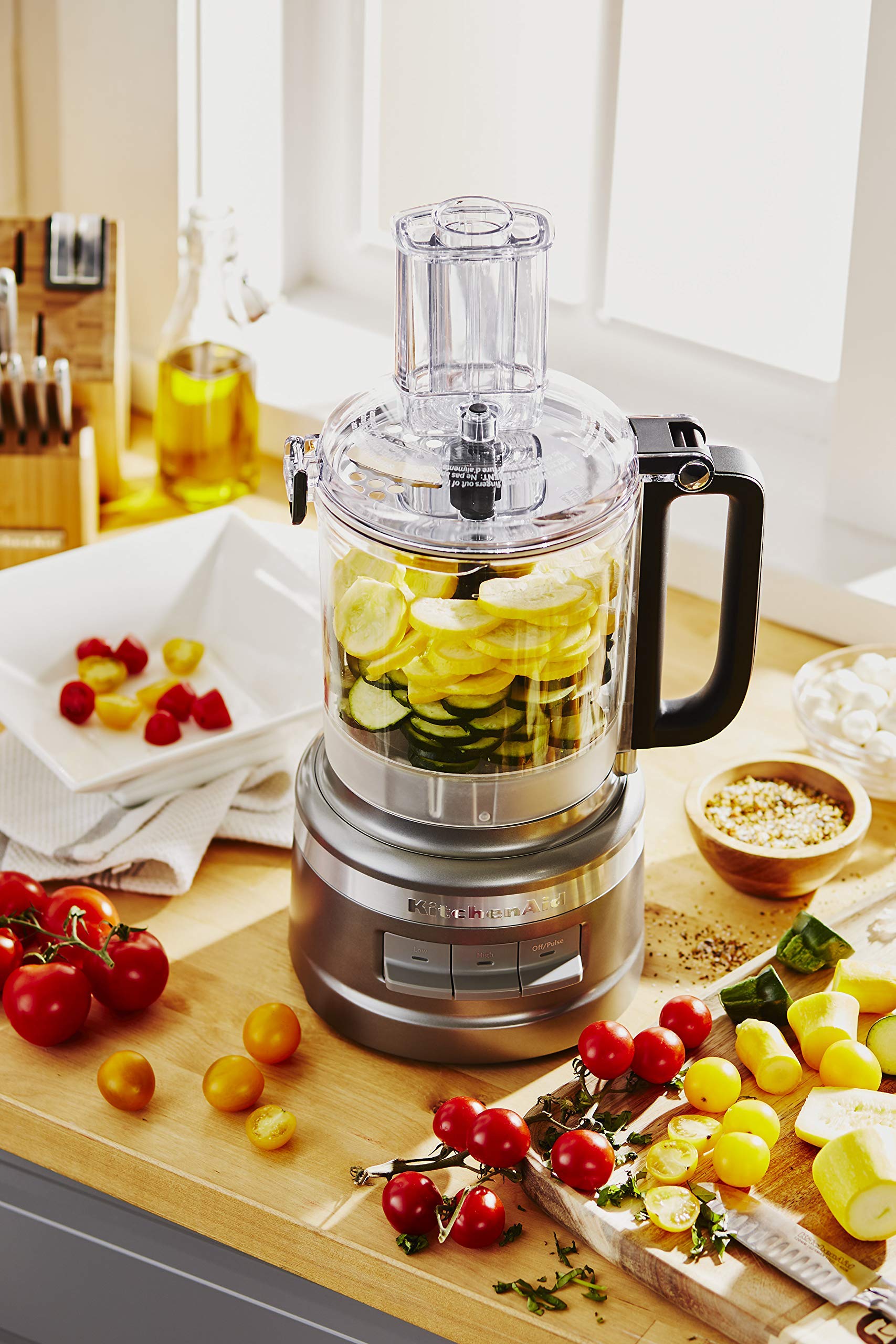 KitchenAid KFP0919CU 9-Cup Food Processor with 3 Blades - Silver (Renewed) | Perfect for Chopping, Slicing & Shredding | Ideal for Meal Prep, Baking & Large Family Cooking