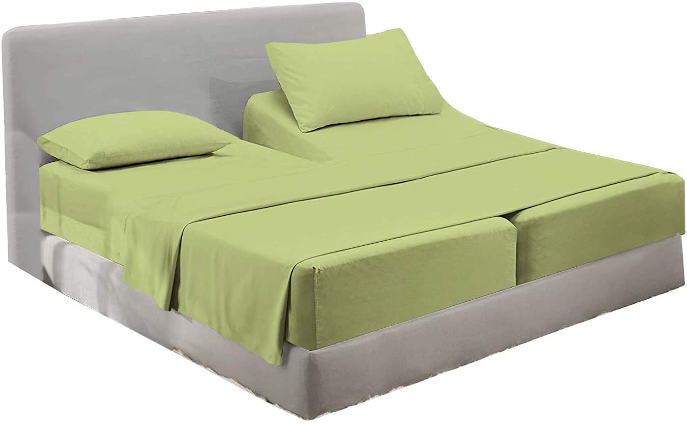 Split California King Sheet Set for Adjustable Beds - 5 Piece Deep Pocket Sage Solid Bedding - Soft Breathable Fabric for Comfortable Sleep - Perfect for Master Bedrooms, Guest Rooms & Luxury Hotels