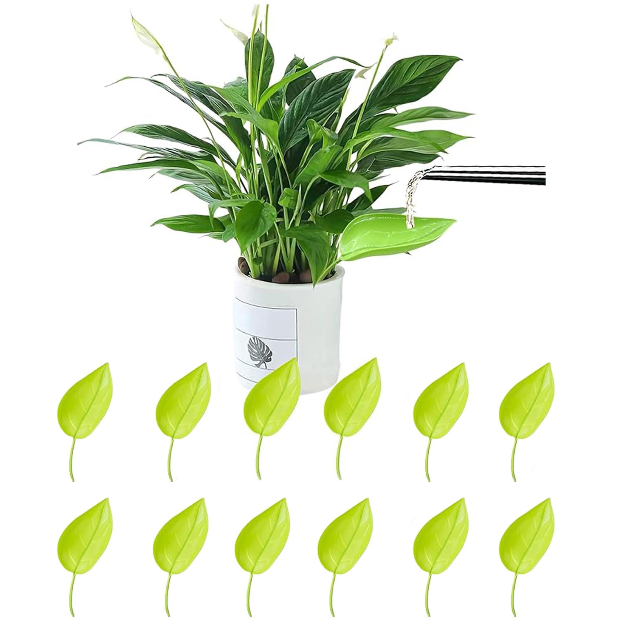 12PCS Leaf-Shaped Plant Watering Funnels - Drip Irrigation Devices for Indoor/Outdoor Potted Plants - Green Leaflow Watering System for Garden, Balcony & Home Decor