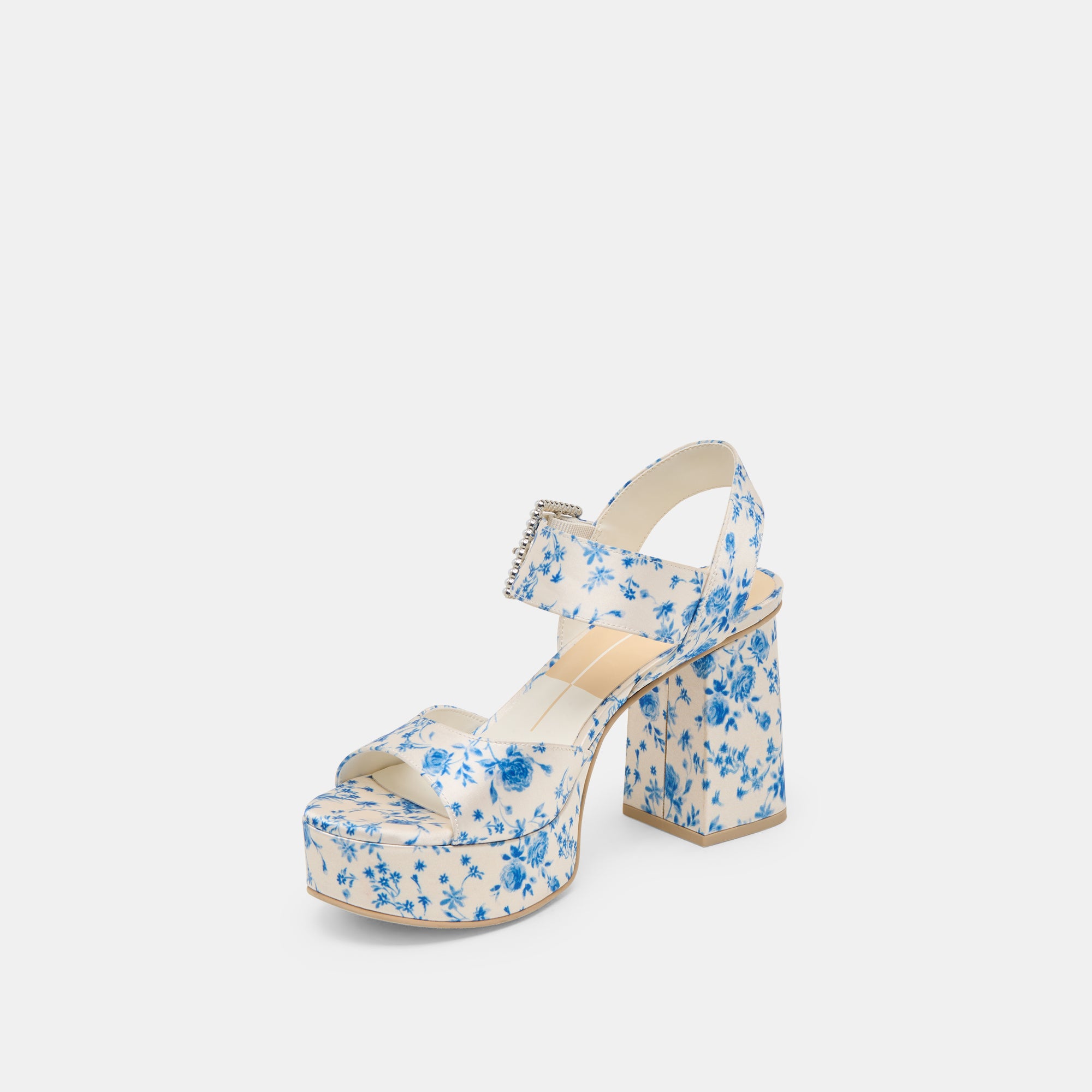 BOBBY PEARL HEELS - Blue Floral Satin Women's Dress Shoes for Weddings, Parties & Special Occasions