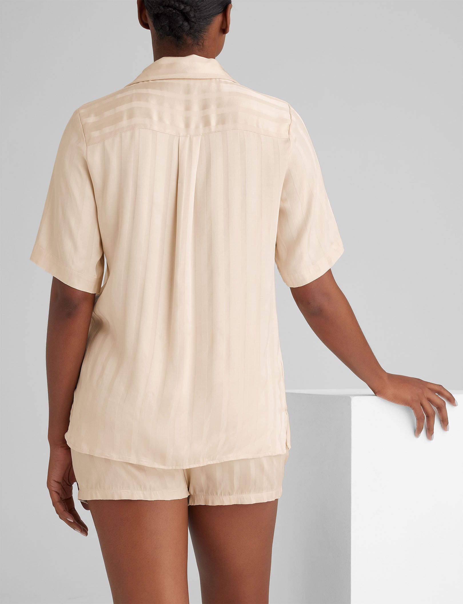 Women's Satin Jacquard Pajama Set - Soft Sleepwear Top & Shorts for Lounge & Vacation | Perfect for Nightwear, Spa Days & Relaxing at Home
