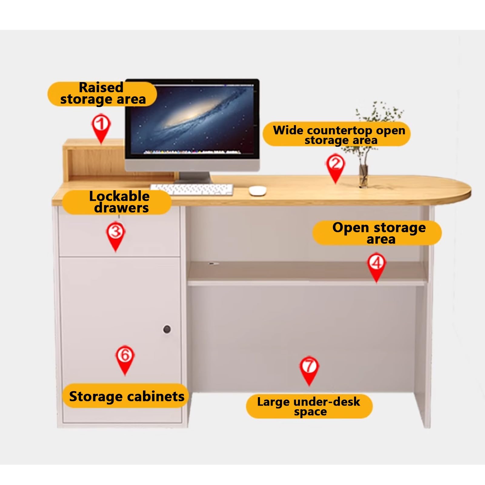 Modern Wooden Reception Desk with Counter - Lockable Drawers for Hotel, Office, Salon & Retail Stores | Durable Lobby Checkout Counter with Storage | Perfect for Front Desk, Reception Area & Customer Service (Natural Wood Finish)
