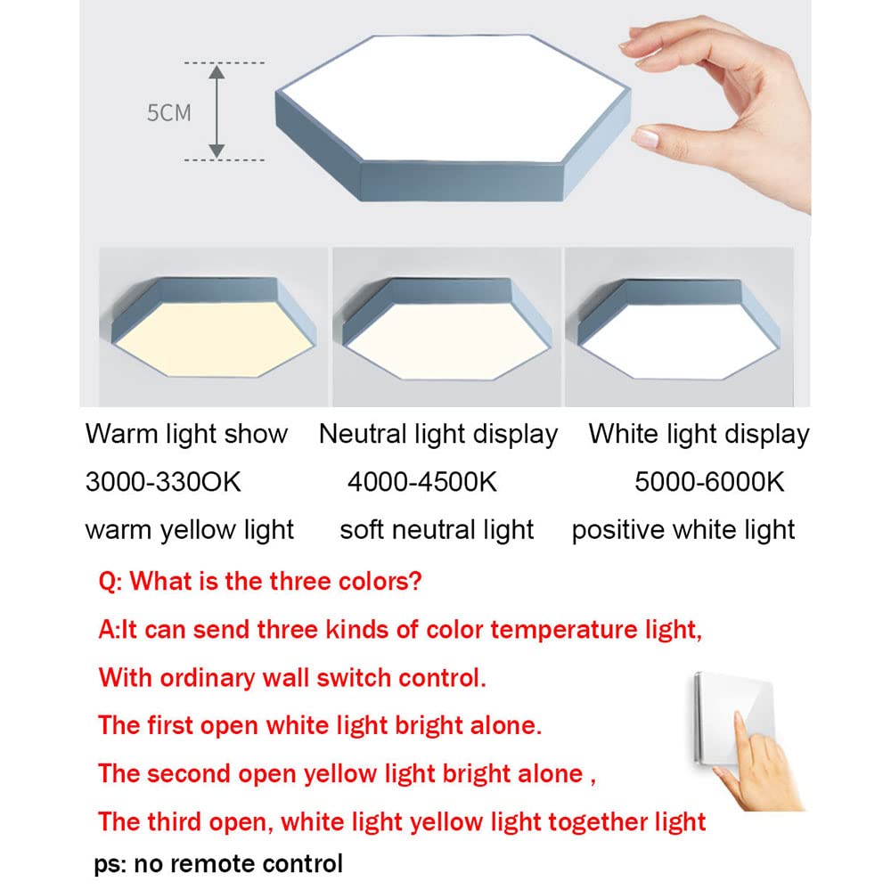 Modern Hexagon Acrylic Flush Mount LED Ceiling Light - 3 Color Temperature Adjustable, Dimmable Macaron Style Lighting Fixture for Bedroom, Living Room, Kids Room & Nursery - Perfect for Ambient, Task and Accent Lighting