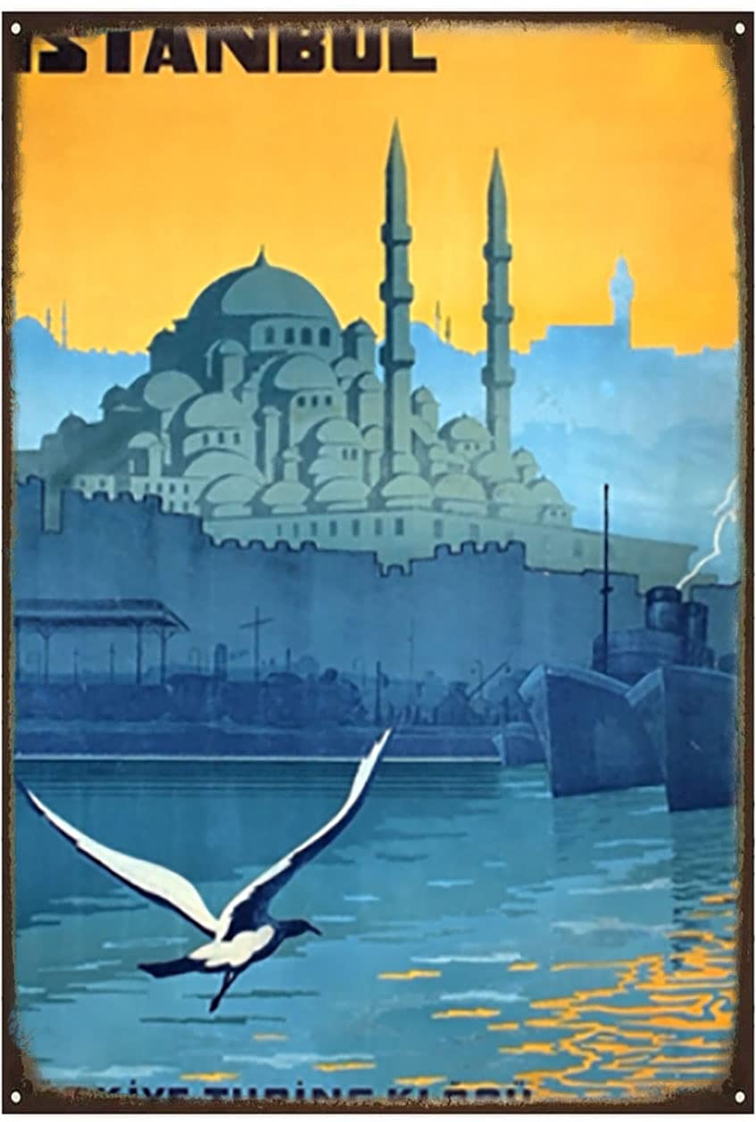 Vintage Metal Tin Sign Wall Decor - Istanbul Travel Art Turkey, Retro Turkish Home Decor for Bathroom, Classroom, Office, Cafe & Bar | 12x8 or 12x16 Inch | Perfect Gift & Unique Wall Art for Travel Lovers & Vintage Enthusiasts | Ideal for Themed Rooms, Man Caves & Coffee Shop Decor