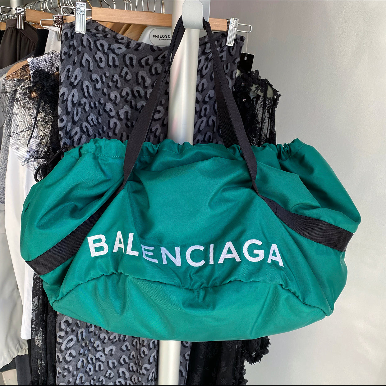 Balenciaga Green Nylon Large Wheel Tote Bag - Stylish Travel & Everyday Carry for Women | Perfect for Work, Shopping & Weekend Outings