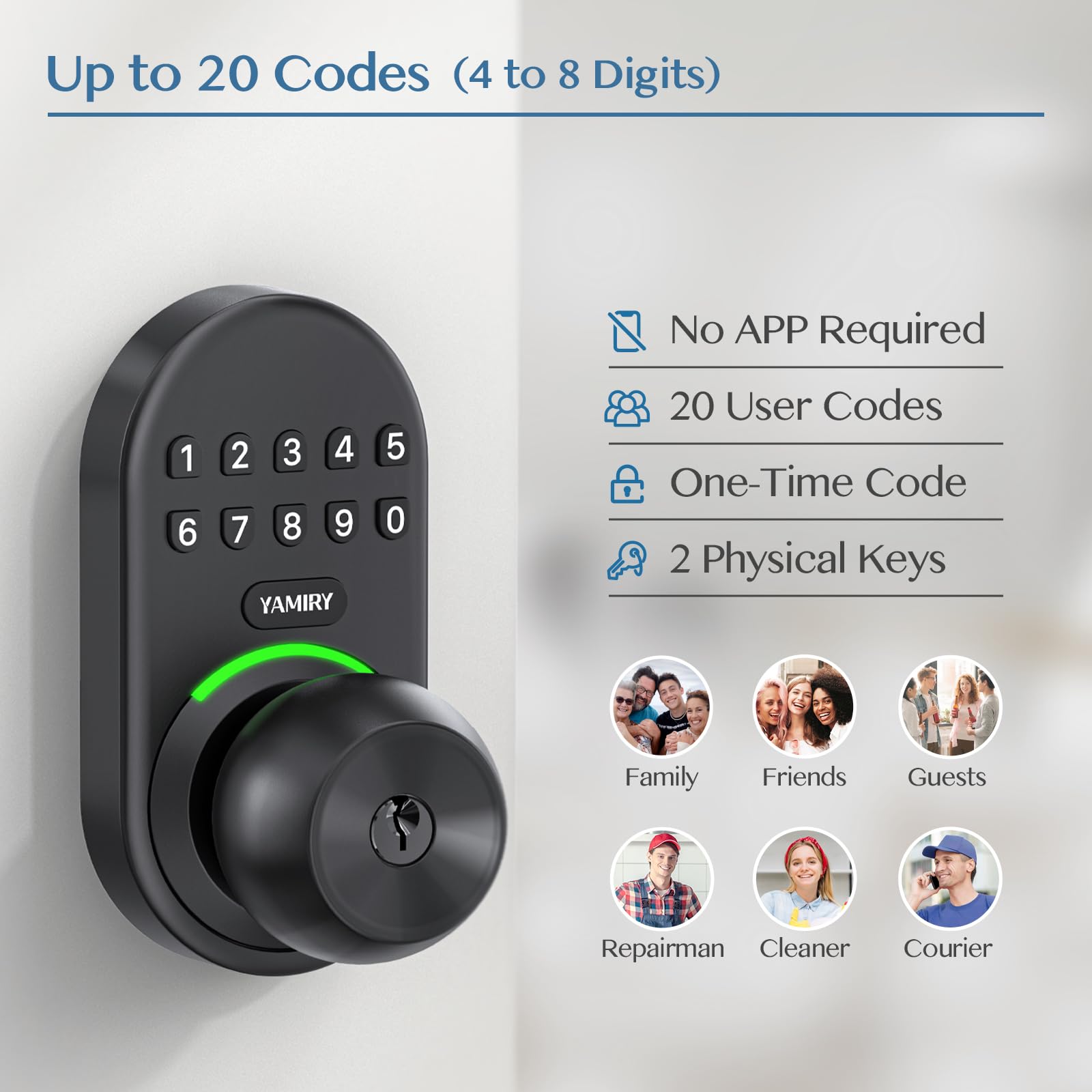 Yamiry Keyless Entry Smart Door Knob Lock - Digital Keypad Electronic Code Lock with Handle for Front Door | Easy Installation | Secure Home & Office Access Control