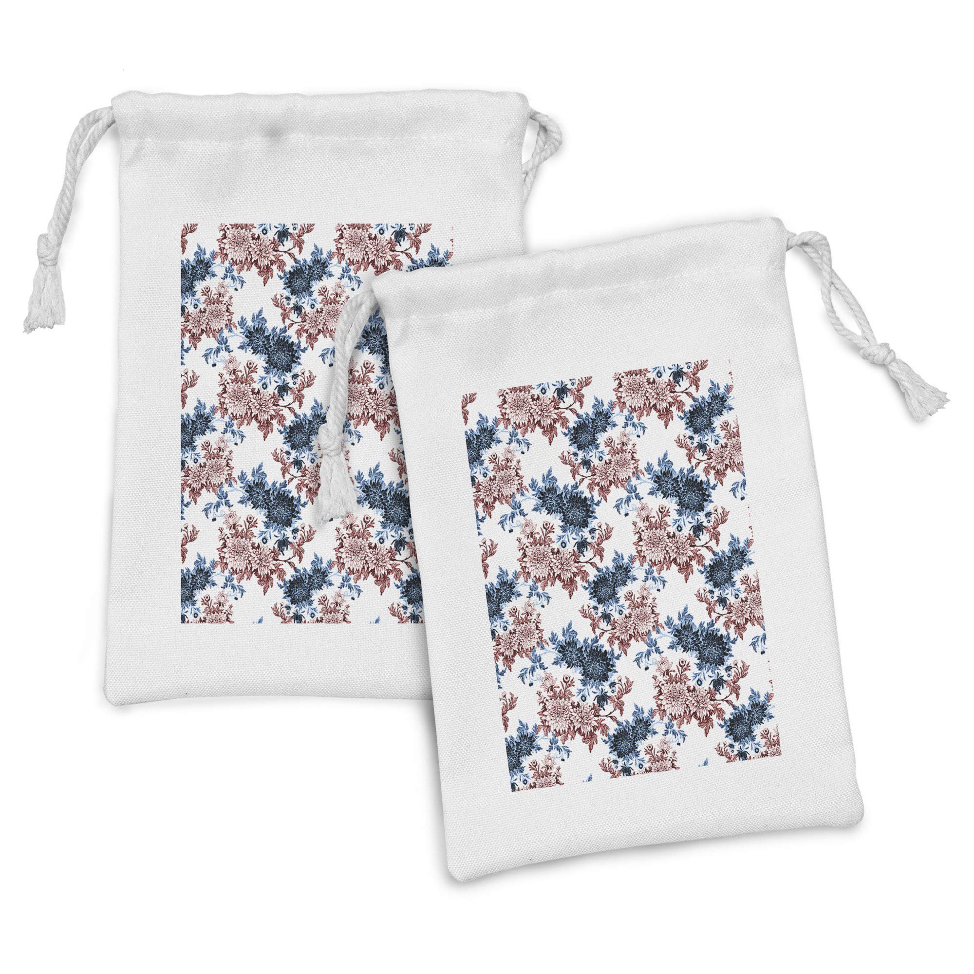 Ambesonne Floral Fabric Pouch Set of 2 - Vintage Flower Drawstring Bags for Toiletries, Jewelry & Travel Essentials (9