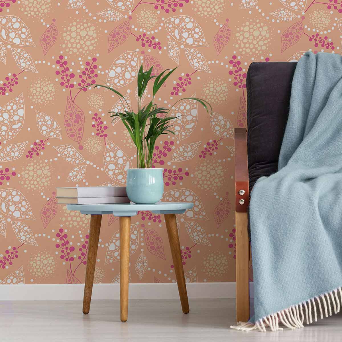 Pink Leaf Peel and Stick Removable Wallpaper - Self-Adhesive Decorative Wall Covering for Bedroom, Nursery, Living Room & Office Decor