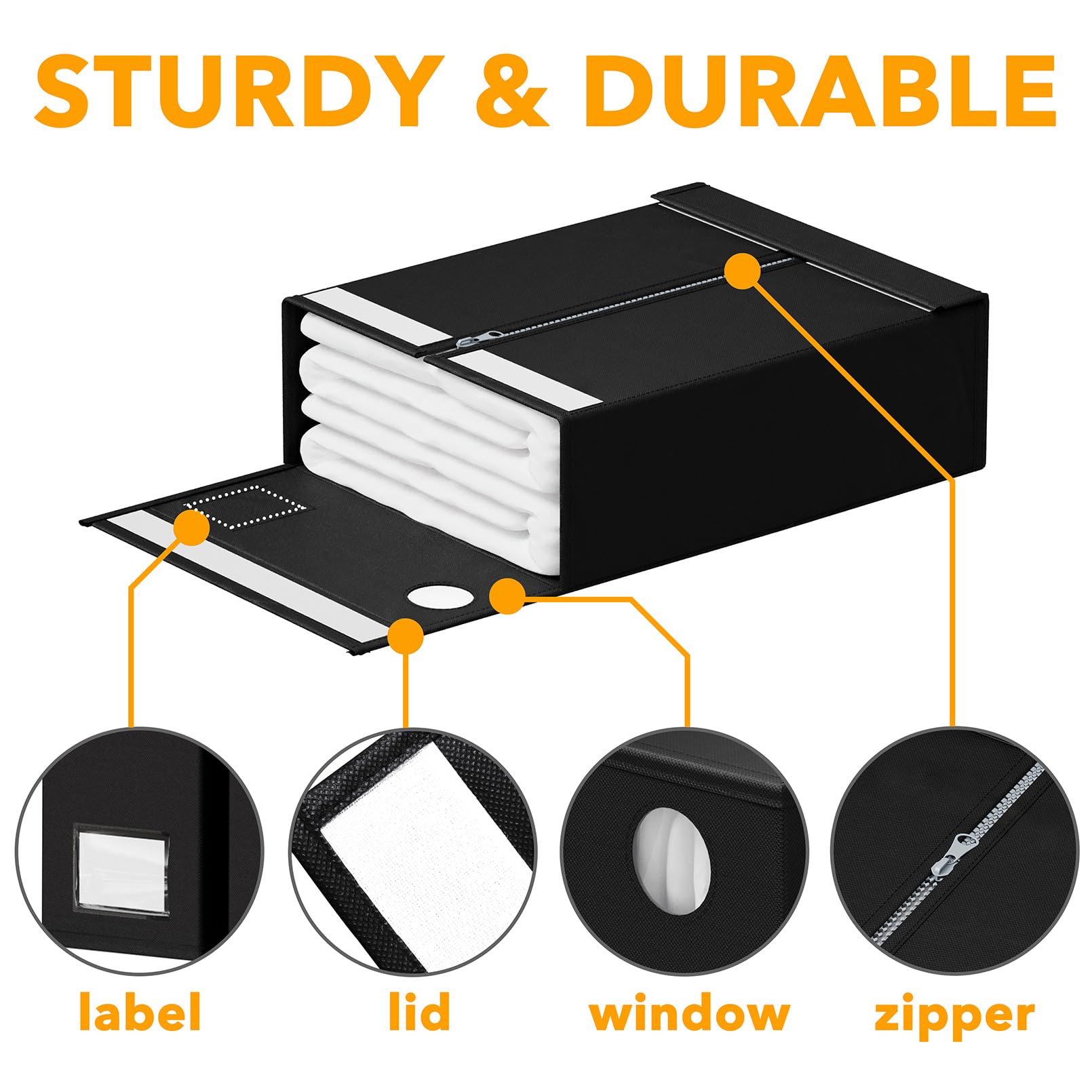 SpaceAid 6 Pack Foldable Bed Sheet Organizers with Clear Window - Queen & King Size Linen Storage Bags for Closet - Black Bedding Set Folder Keepers (Perfect for Organizing Seasonal Linens & Guest Room Preparation)