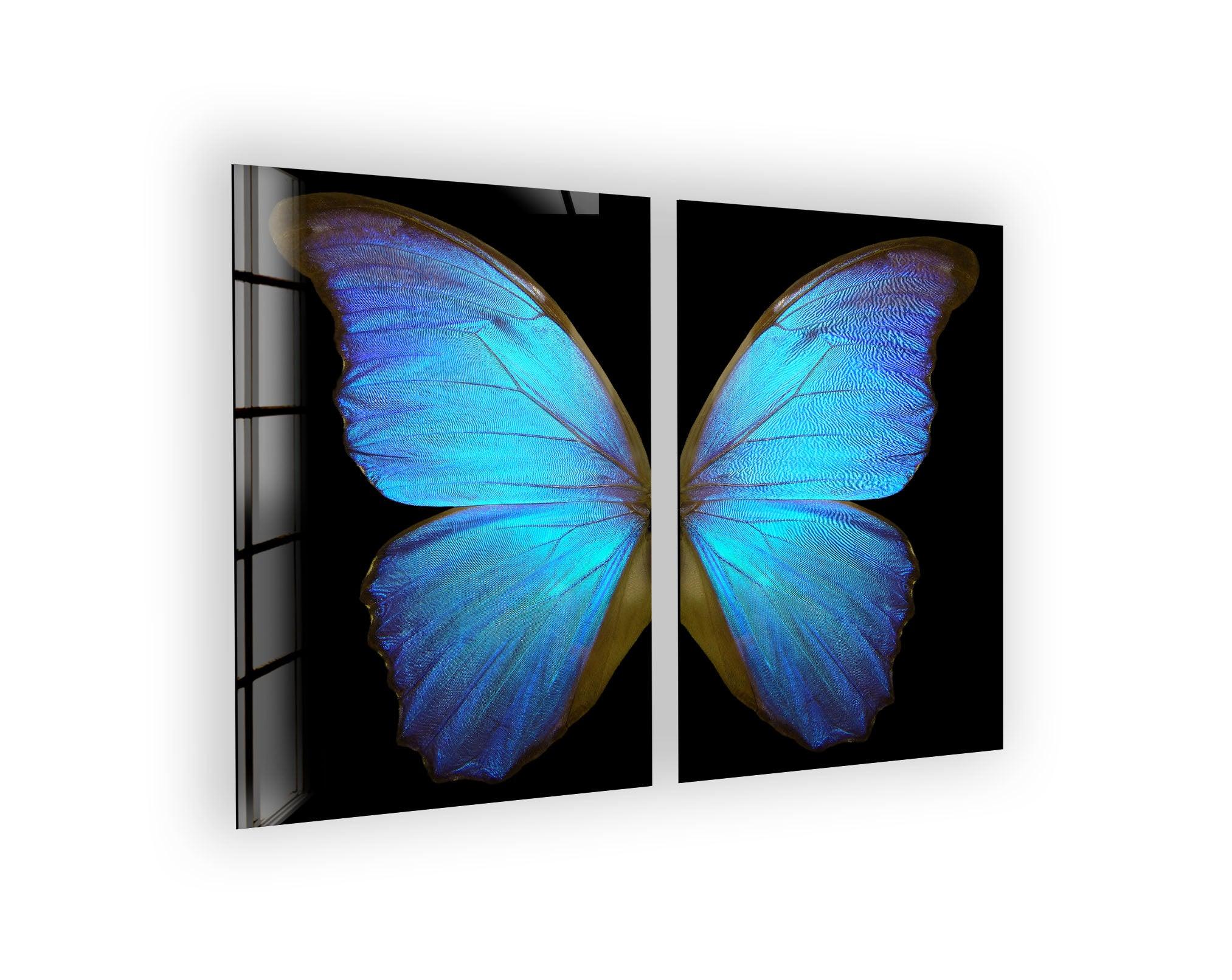 Blue Butterfly Glass Wall Art - Handmade Decorative Stained Glass Window Hanging for Home, Office, and Garden Decor - Perfect for Living Room, Bedroom, and Outdoor Spaces