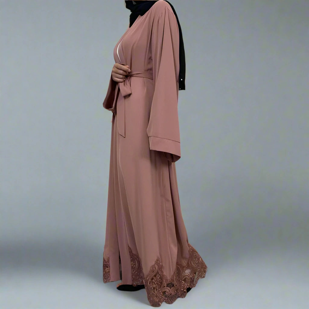 Turkish Nida Embroidery Open Front Cardigan Abaya Dress for Muslim Women - Modest Islamic Fashion for Prayer, Eid, and Everyday Wear