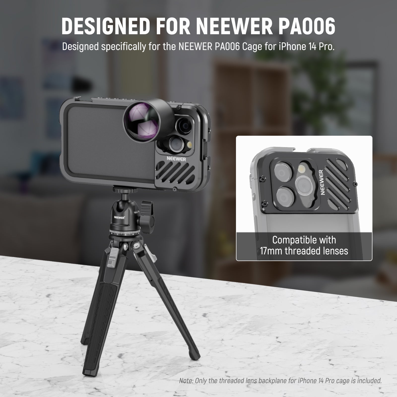 NEEWER PA018 Lens Backplate for iPhone 14 Pro - Universal Phone Cage Mount for DSLR Lenses - Perfect for Vlogging, Filmmaking & Mobile Photography