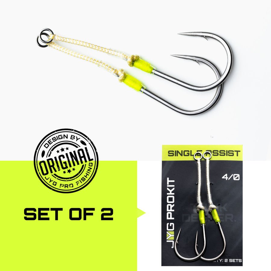 JYG Pro Single Assist Fishing Hooks - Strong & Sharp Saltwater Hooks for Tuna, Swordfish & Big Game Fishing - Perfect for Offshore & Deep Sea Angling