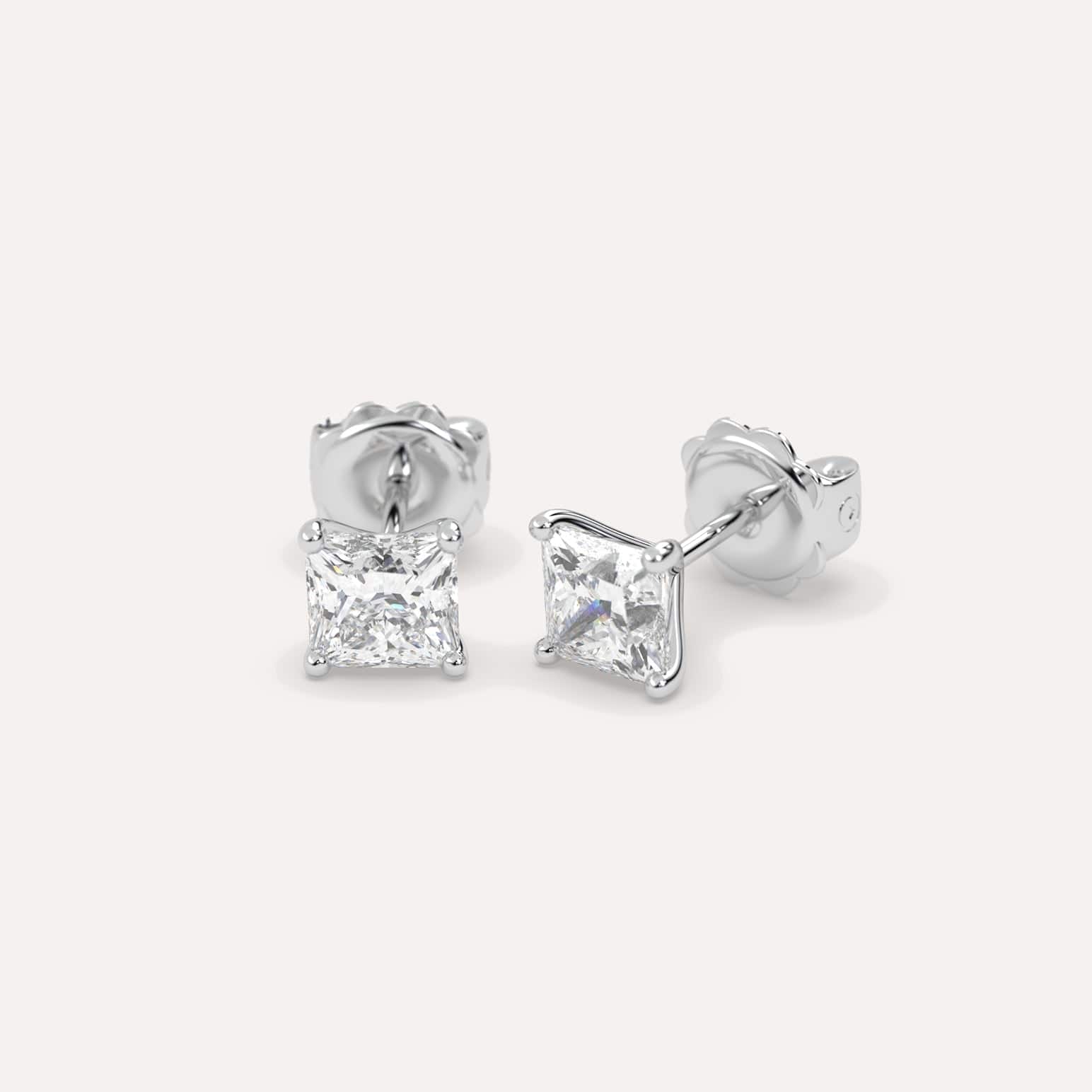 2 Carat Princess Cut Diamond Stud Earrings for Women - 14K White Gold Dainty Earrings for Everyday Wear & Special Occasions