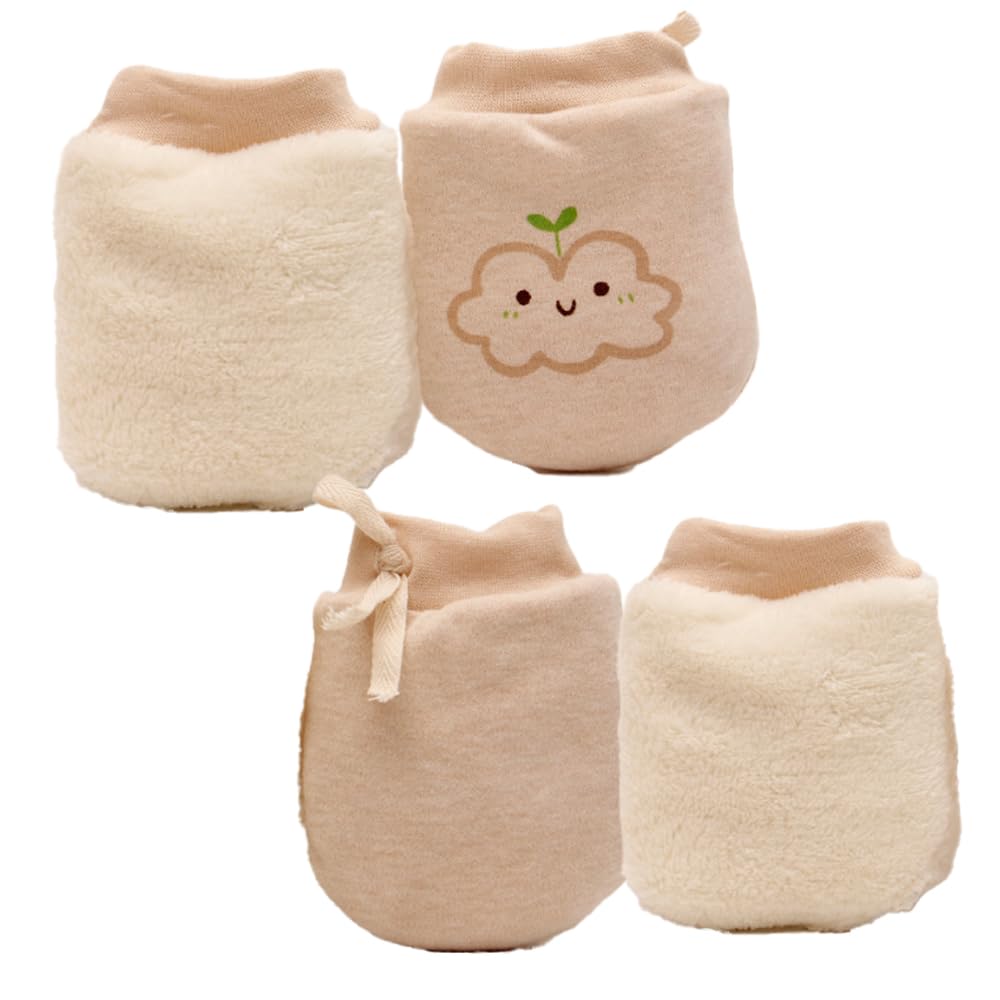 2 Pairs Baby No Scratch Mittens - Adjustable Winter Thick Fleece Newborn Mitts (0-12 Months) | Anti-Eating Hand Gloves, Warm Full Finger Protection | Perfect Baby Shower Gifts & Newborn Essentials for Sleeping, Outdoor Play & Cold Weather Protection